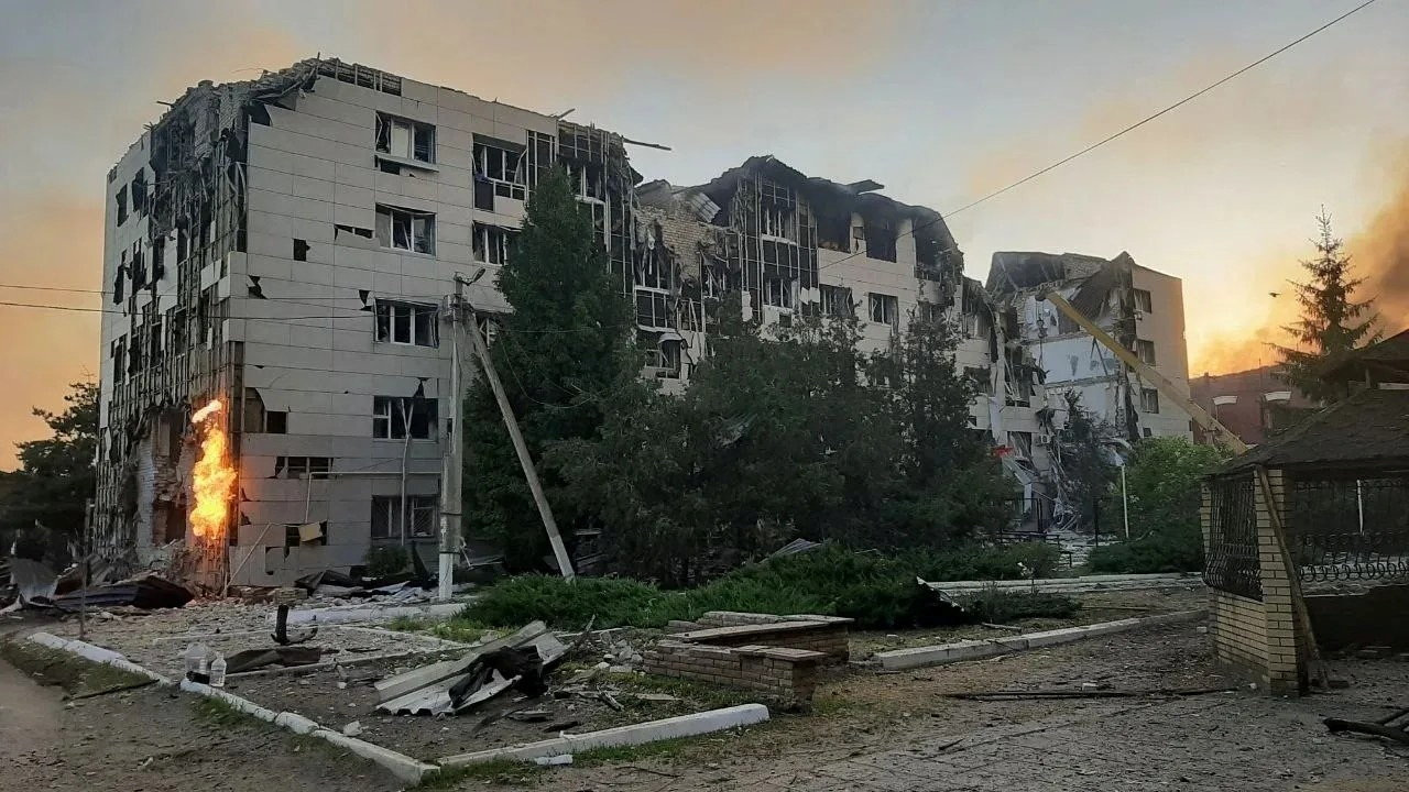 A destroyed dormitory building of the Starobilsk College of Luhansk Pedagogical