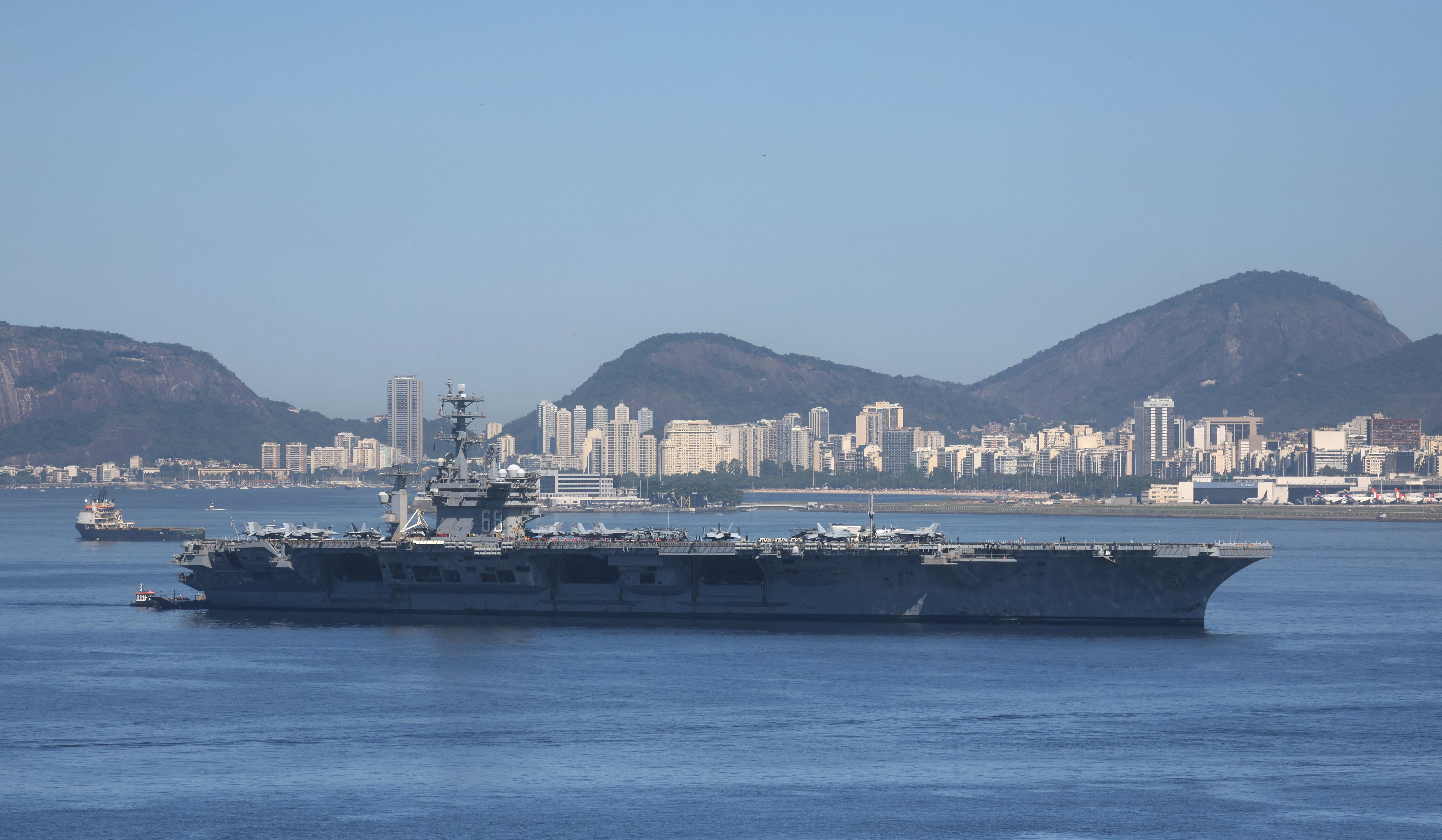U.S. Navy aircraft carrier USS Nimitz is anchored in the Guanabara Bay, as part of the Southern Seas 2026 deployment for joint naval exercises, in Rio de Janeiro, Brazil May 7, 2026. REUTERS/Pilar Olivares