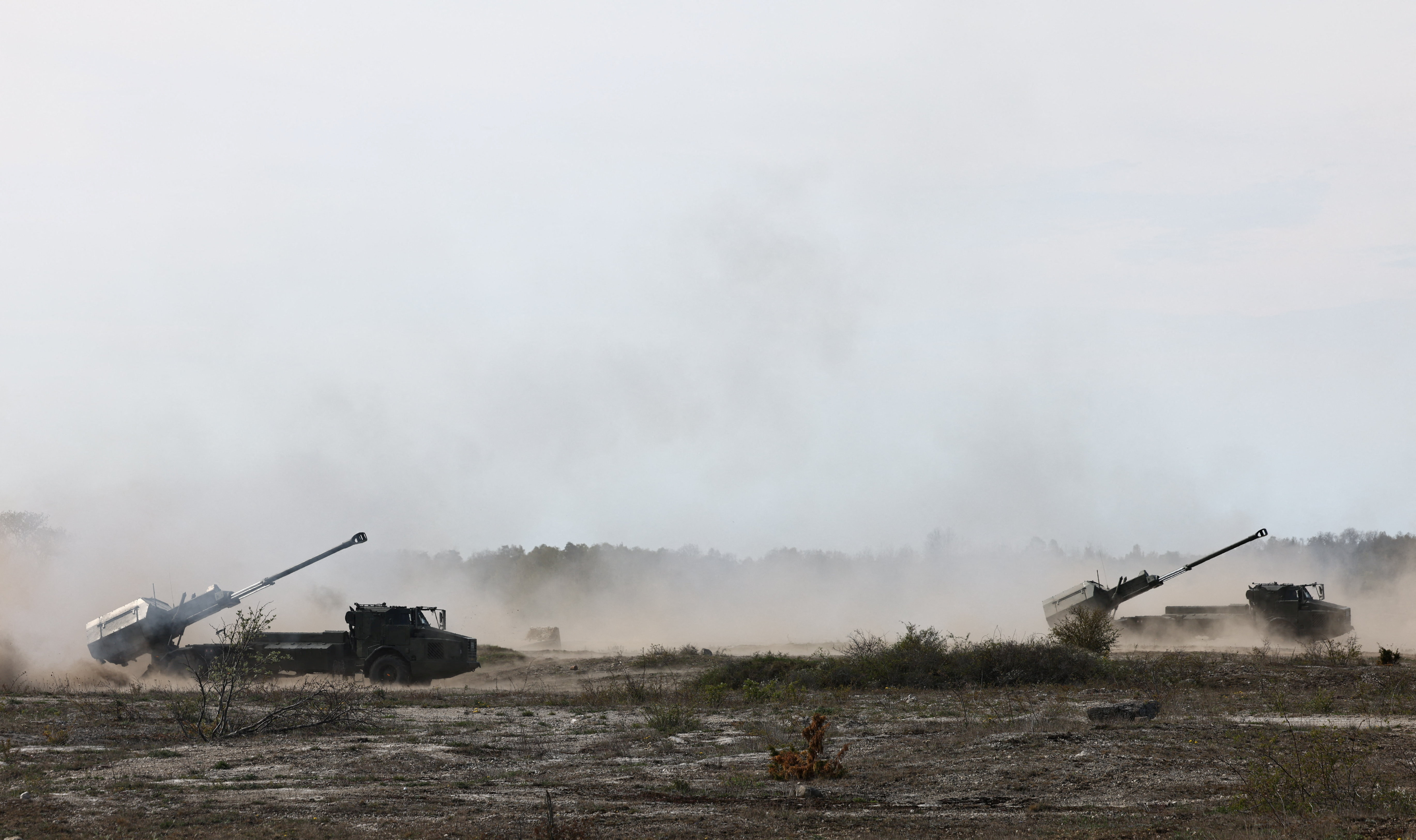 Swedish army Archer artillery systems fire on the Tofta range during the Aurora 26 exercise near Visby on Gotland, Sweden, May 11, 2026. REUTERS/Tom Little