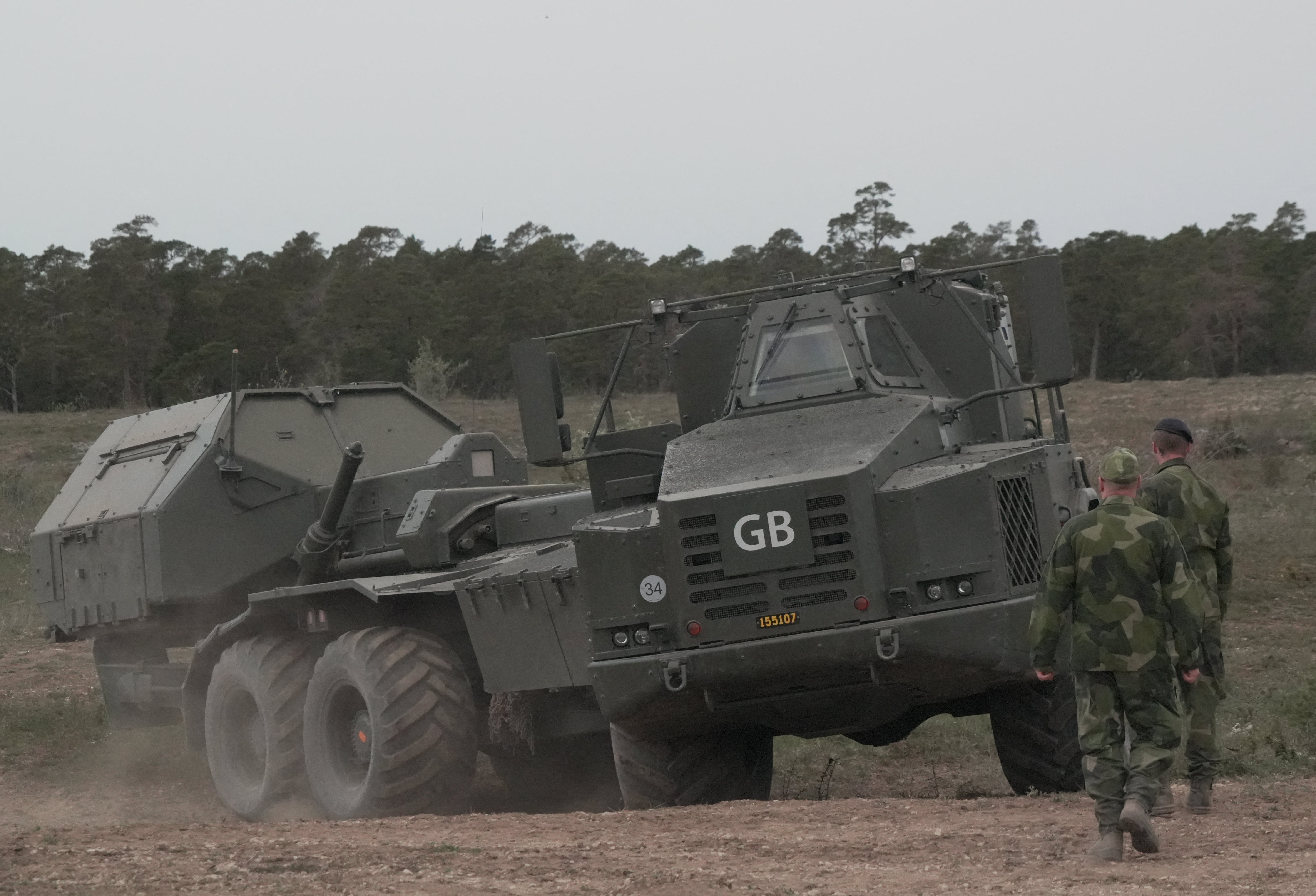 A Swedish army Archer artillery system drives on the Tofta range during the Aurora 26 exercise near Visby on Gotland, Sweden, May 11, 2026. REUTERS/Tom Little