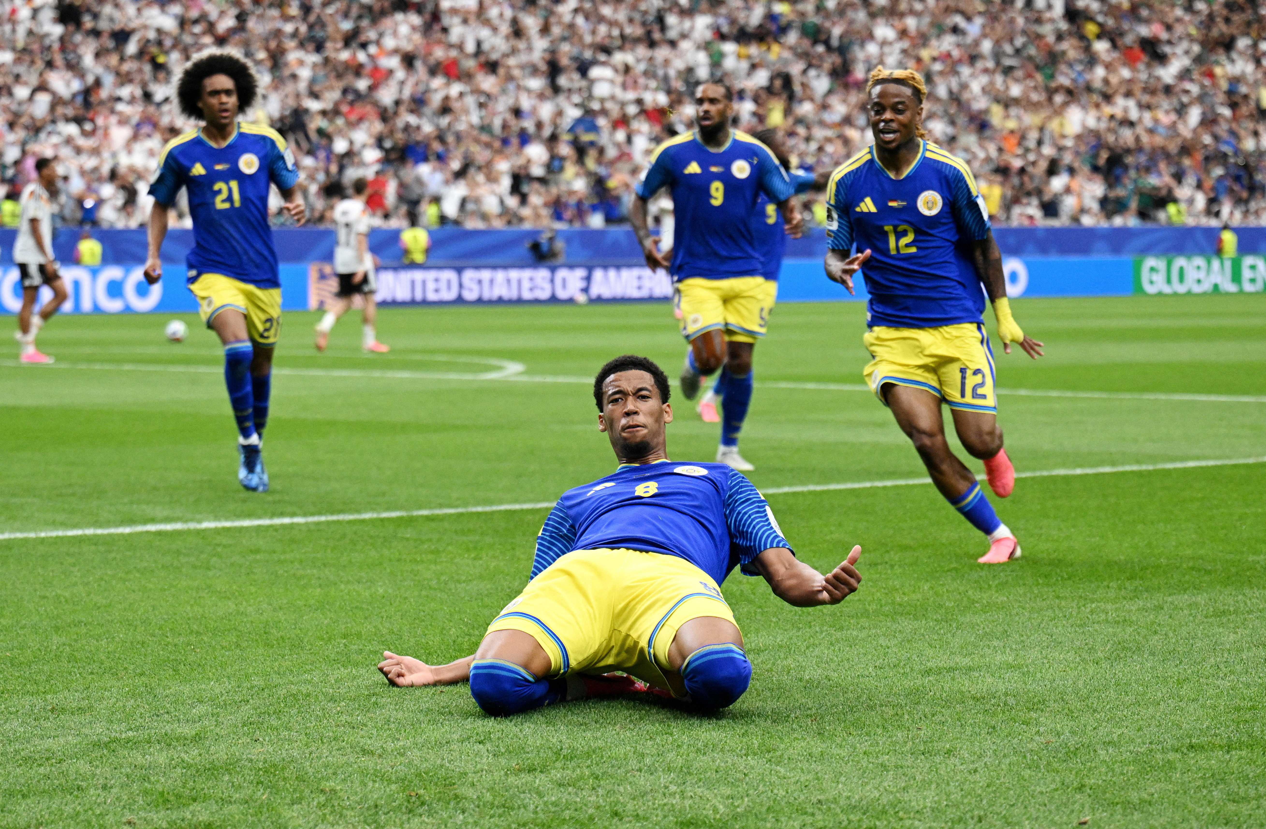 Curacao's Livano Comenencia celebrates scoring their first goal REUTERS/Annegret Hilse     TPX IMAGES OF THE DAY