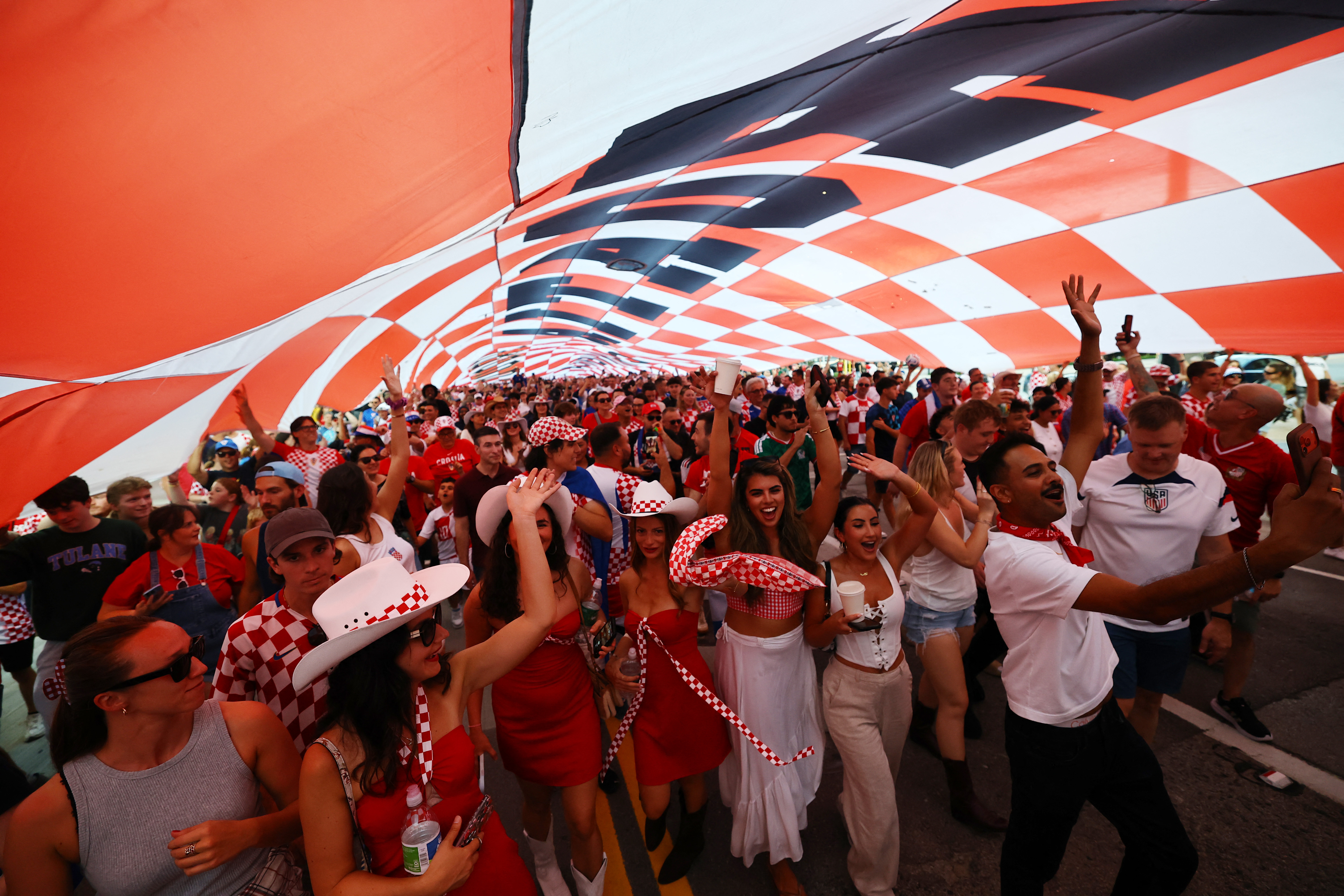 Soccer Football - FIFA World Cup 2026 - Croatia fans parade through Dallas in Cowboy Style - Dallas, Texas, U.S. - June 16, 2026 Croatia fans parade through Dallas in Cowboy Style REUTERS/Kai Pfaffenbach