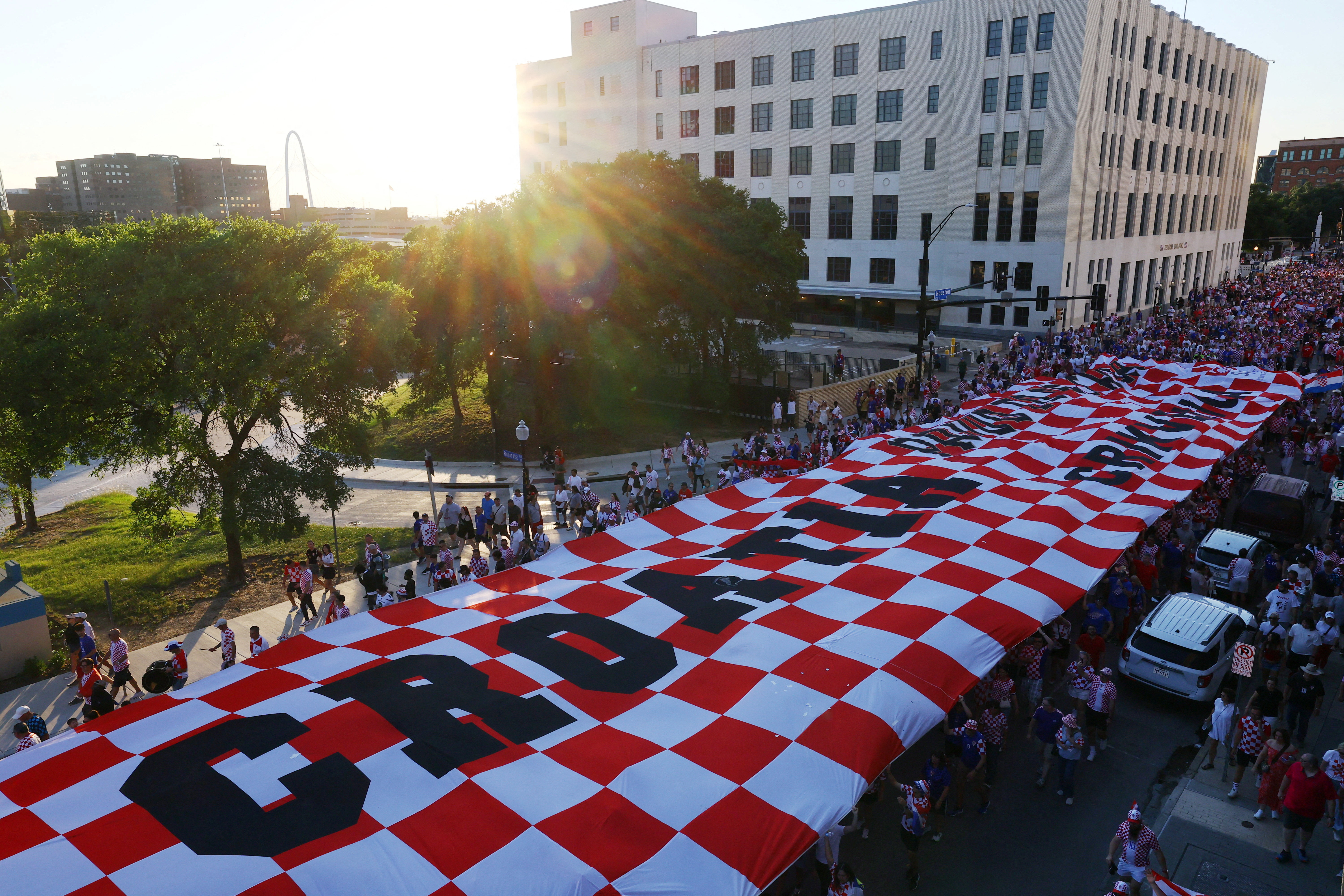 Soccer Football - FIFA World Cup 2026 - Croatia fans parade through Dallas in Cowboy Style - Dallas, Texas, U.S. - June 16, 2026 Croatia fans parade through Dallas in Cowboy Style REUTERS/Kai Pfaffenbach     TPX IMAGES OF THE DAY
