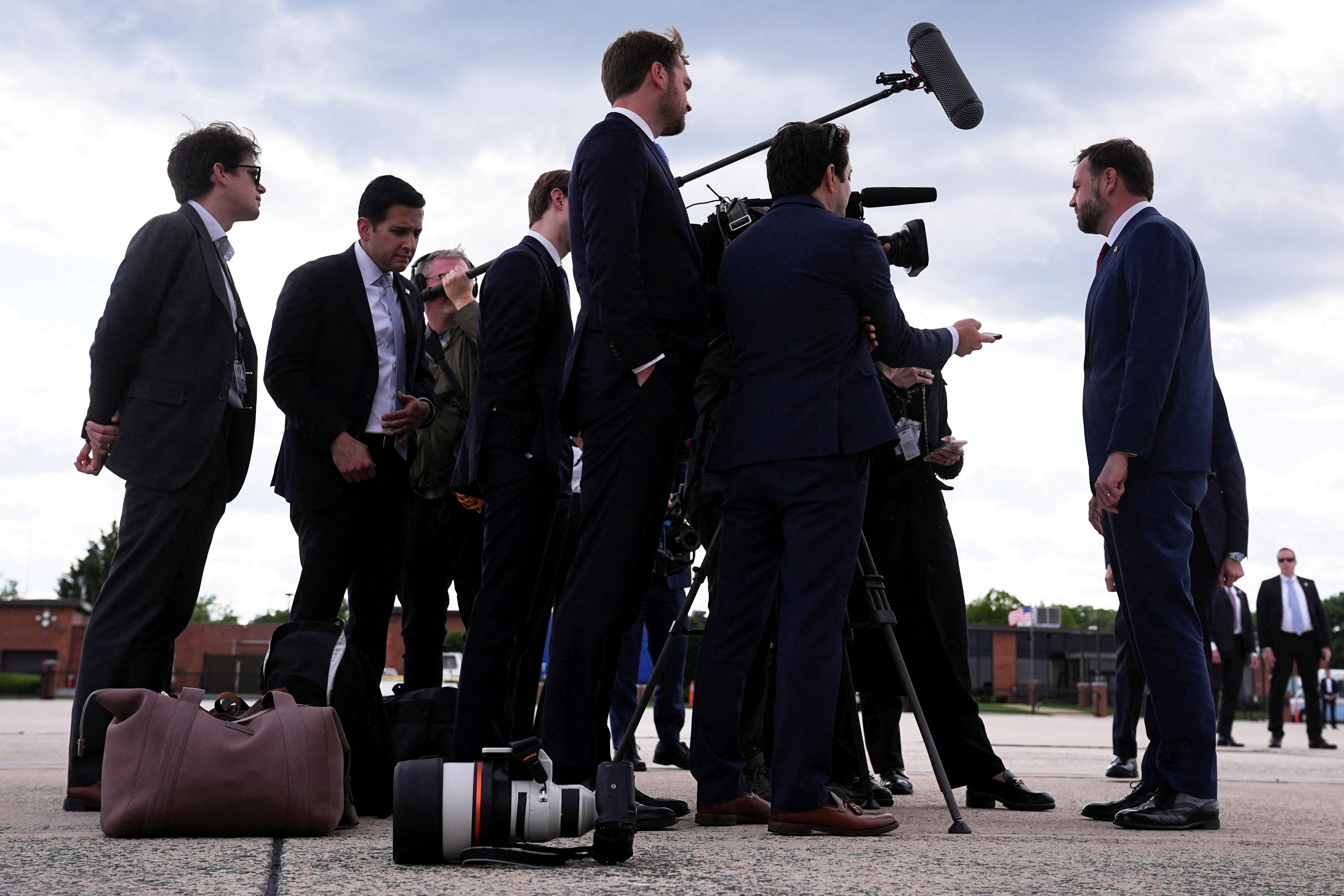 U.S. Vice President JD Vance speaks with the media as he arrives at Joint Base Andrews, Maryland, U.S., May 28, 2026.  Matt Rourke/Pool via REUTERS     TPX IMAGES OF THE DAY