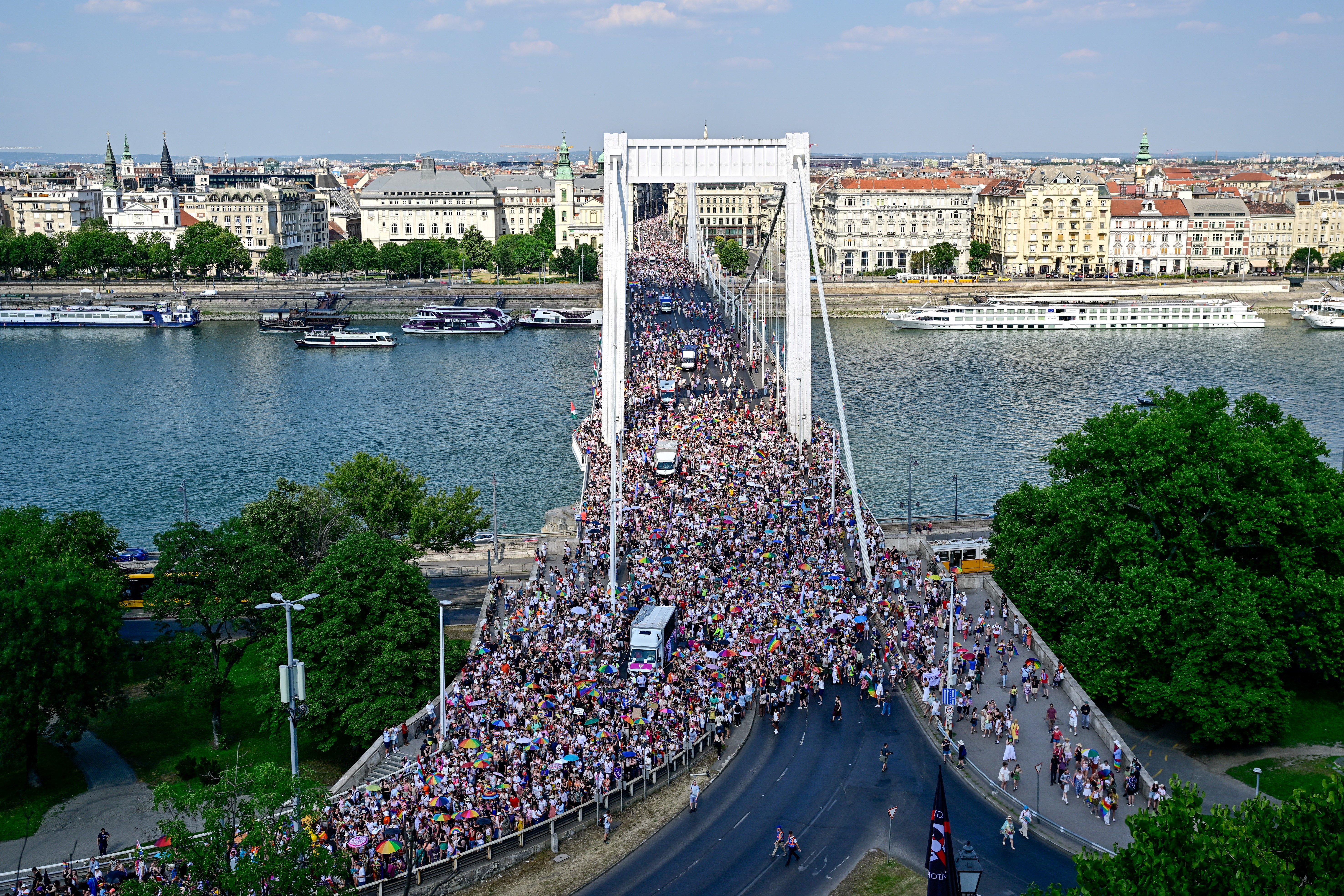 People attend the Budapest Pride March in Budapest, Hungary, June 27, 2026. REUTERS/Marton Monus