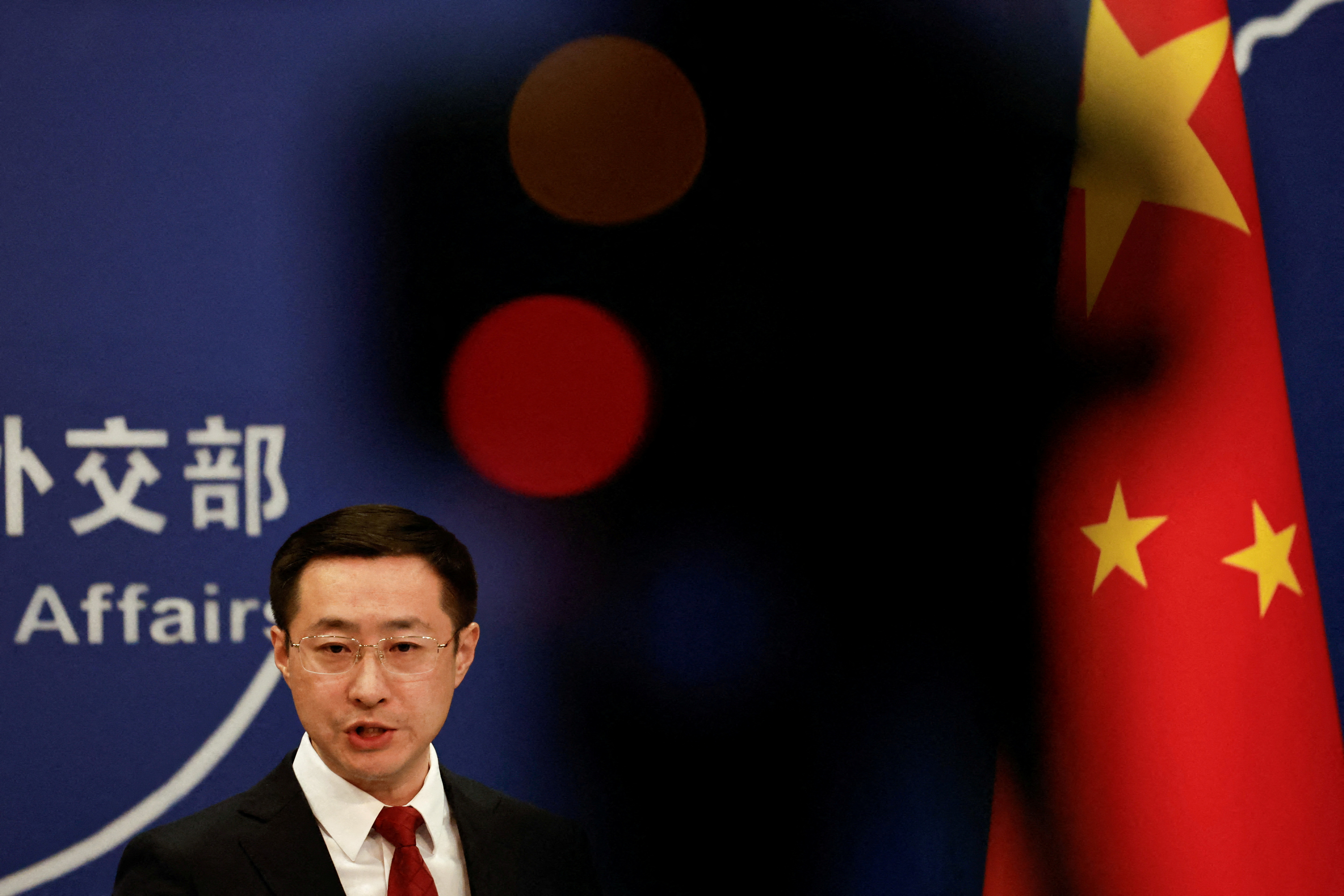 FILE PHOTO: File Photo: Chinese Foreign Ministry spokesperson Lin Jian attends a press conference in Beijing, China April 10, 2025. REUTERS/Tingshu Wang/File Photo/File Photo