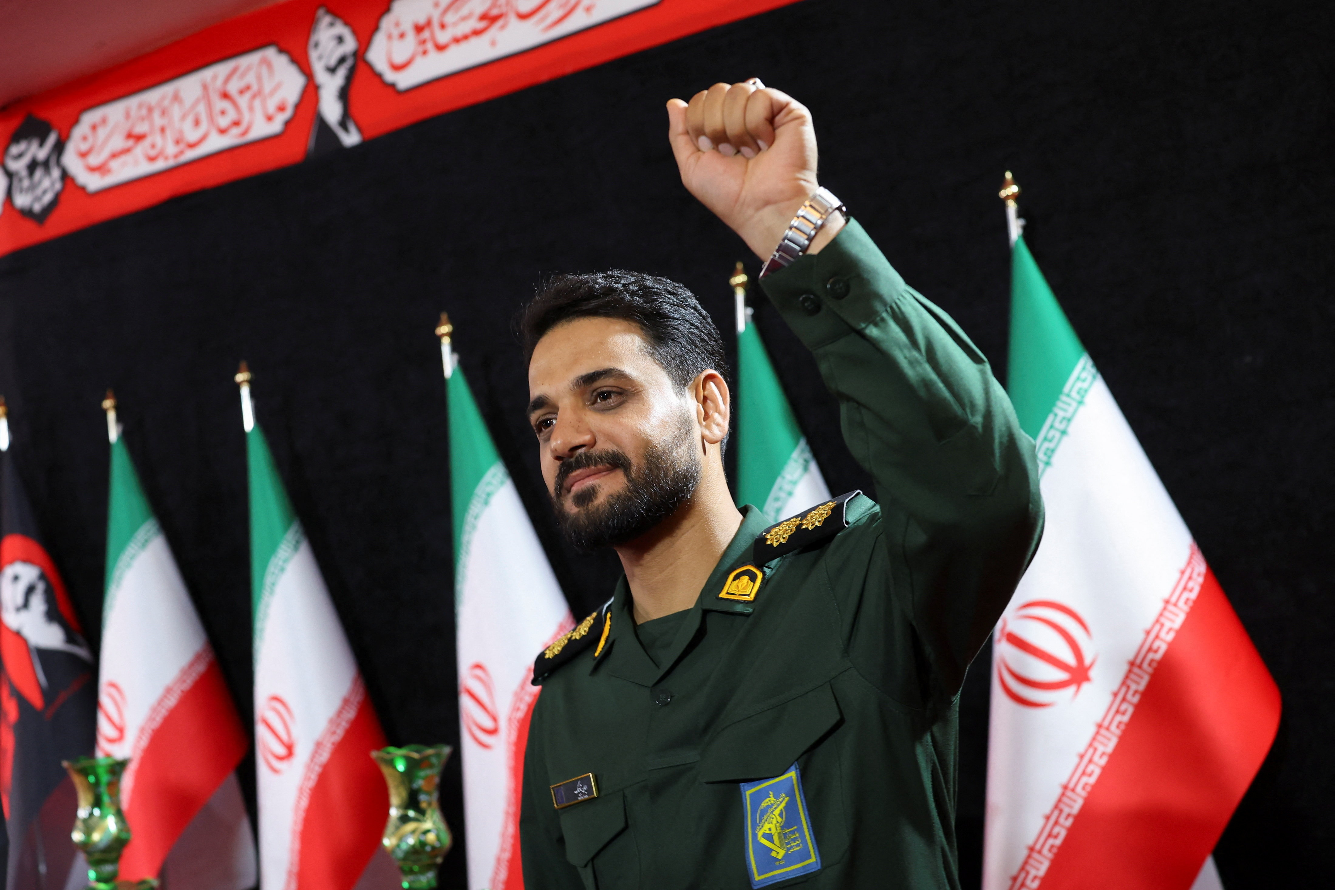 IRGC spokesperson Iman Tajik at the press center on the day people pay their respects to the late Supreme Leader Ayatollah Ali Khamenei