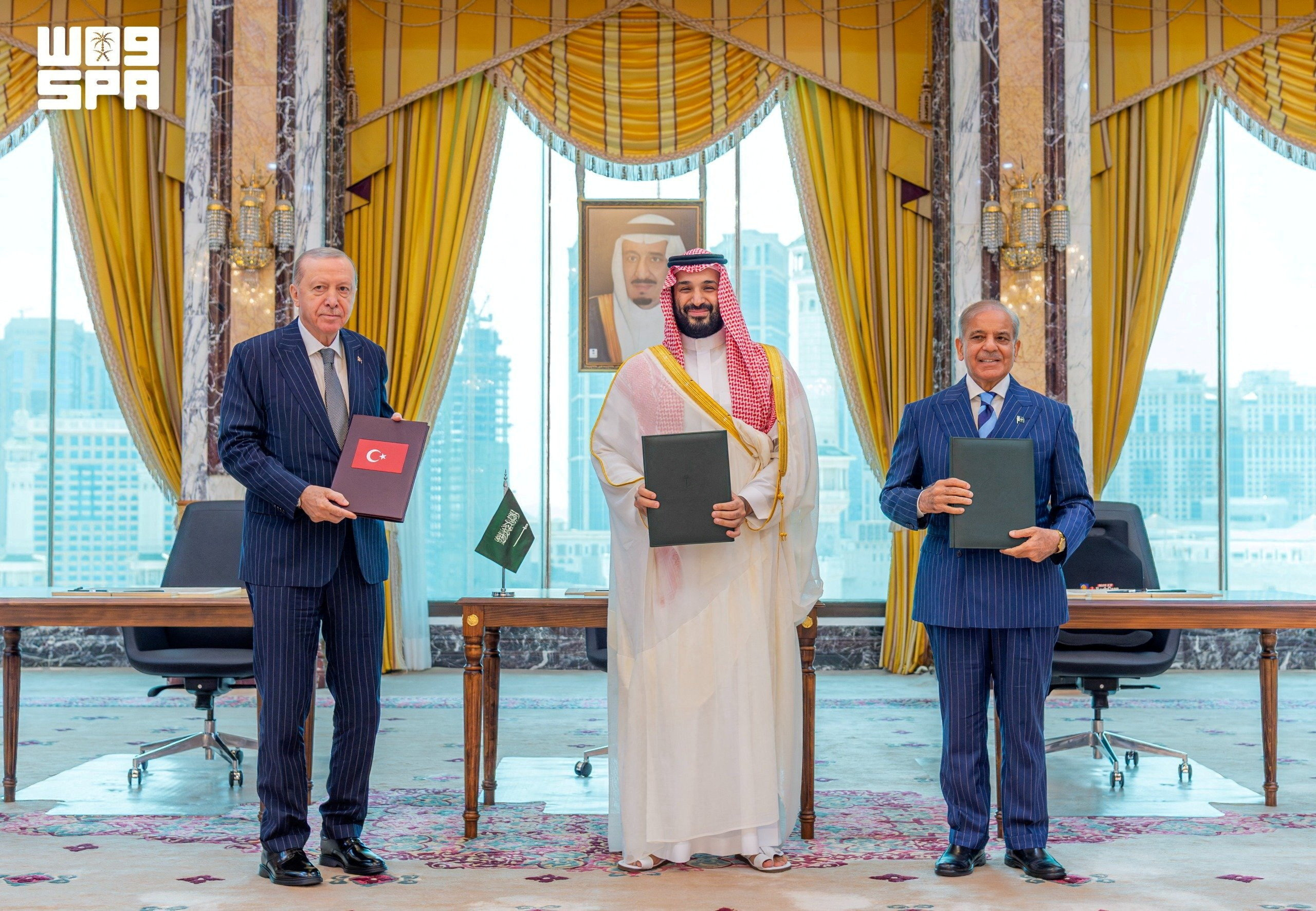 Turkish President Tayyip Erdogan, Saudi Crown Prince Mohammed bin Salman, and Pakistan's Prime Minister Shehbaz Sharif