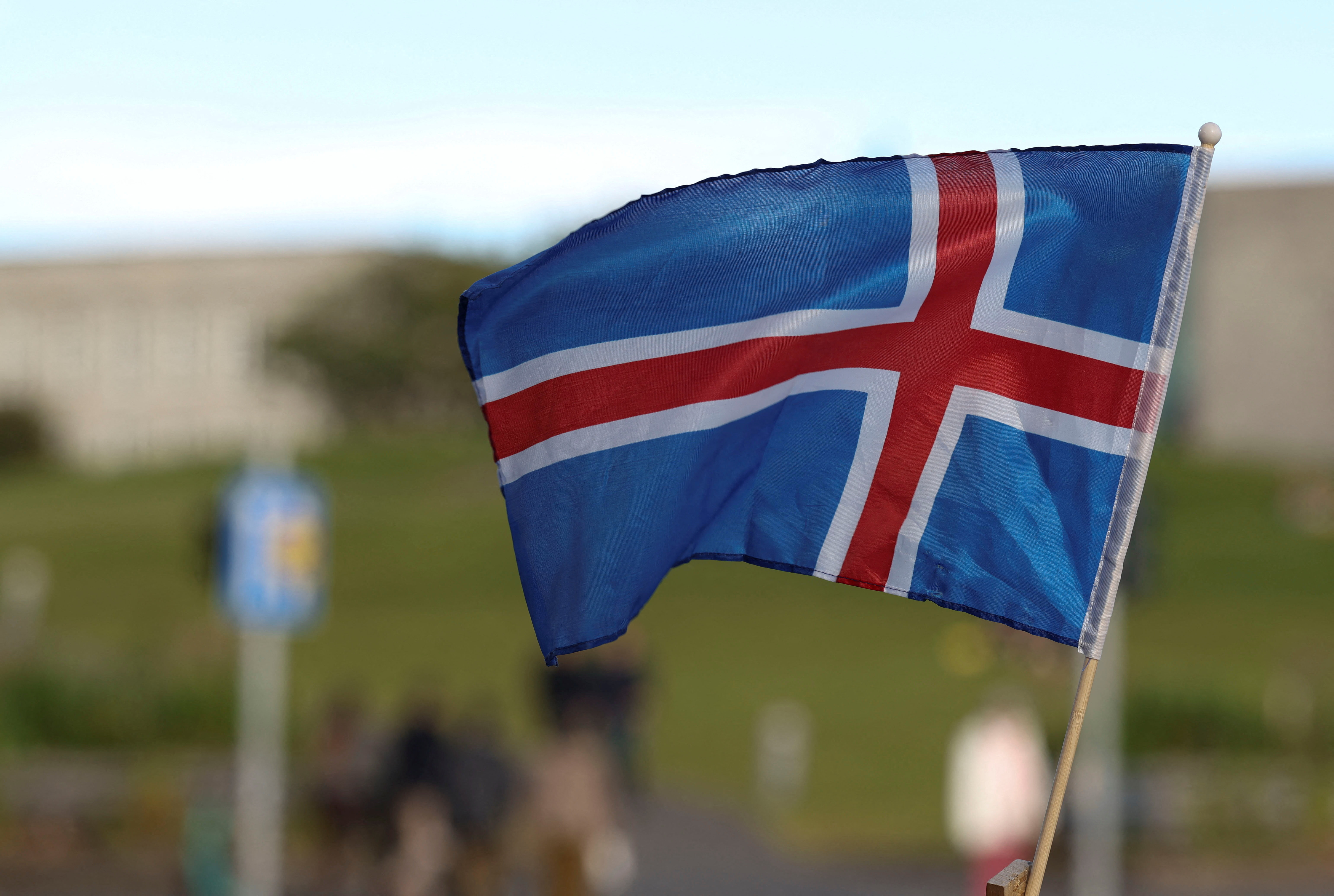 An Icelandic flag flutters in a street ahead of a referendum on whether Iceland should resume accession negotiations with the European Union, in Reykjavik, Iceland, August 29, 2026.