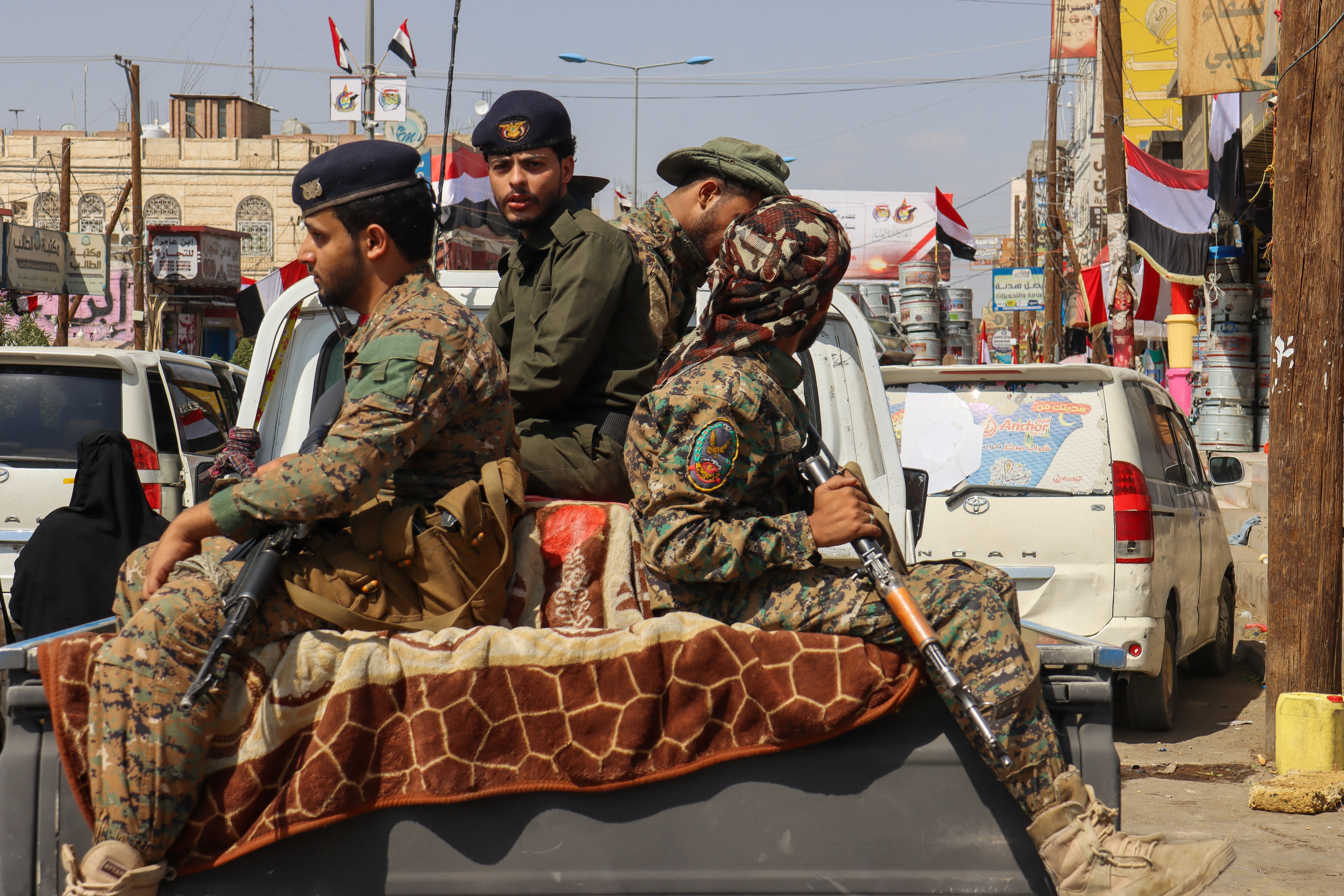Police troopers patrol a street in the oil-rich city of Marib, Yemen September 24, 2026.