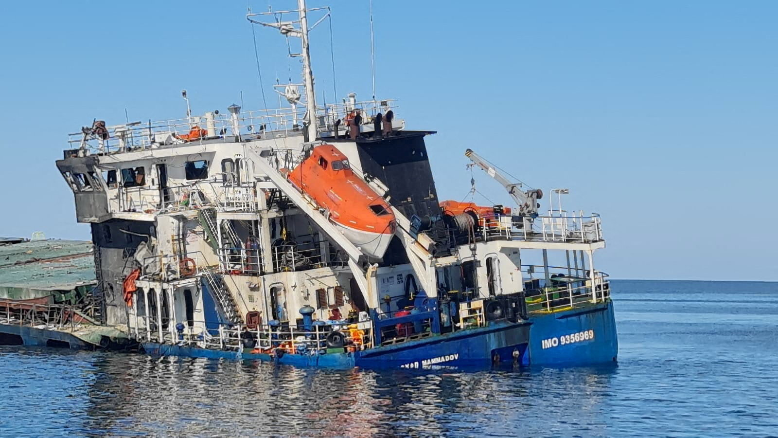 The fire-damaged "Royad Mammadov" ship in the Black Sea  Romanian Interior Ministry/Handout via REUTERS ATTENTION EDITORS - THIS IMAGE HAS BEEN SUPPLIED BY A THIRD PARTY. NO RESALES. NO ARCHIVES       TPX IMAGES OF THE DAY