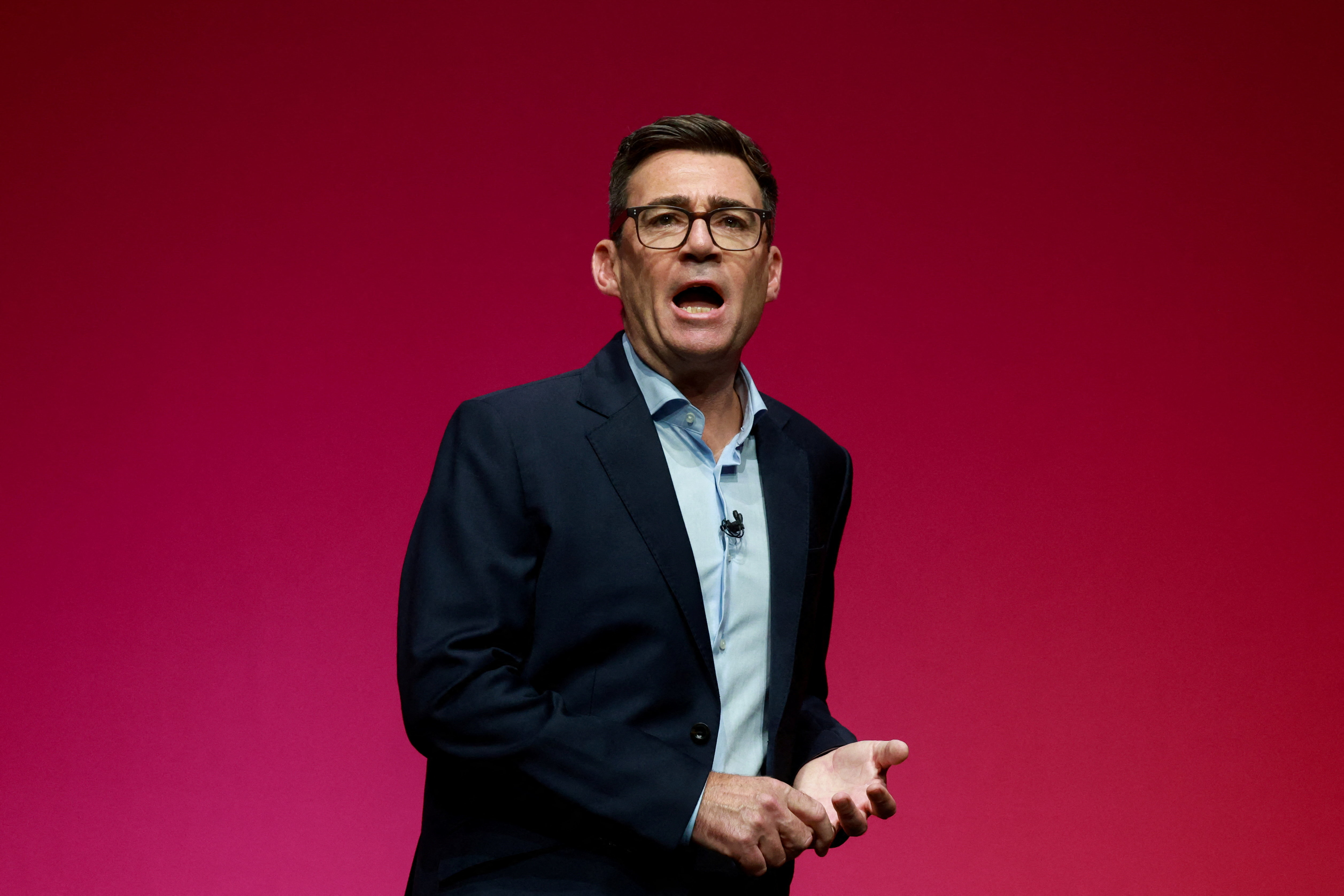 British Prime Minister Andy Burnham reacts on stage at the Labour Party's annual conference in Liverpool, Britain, September 29, 2026.