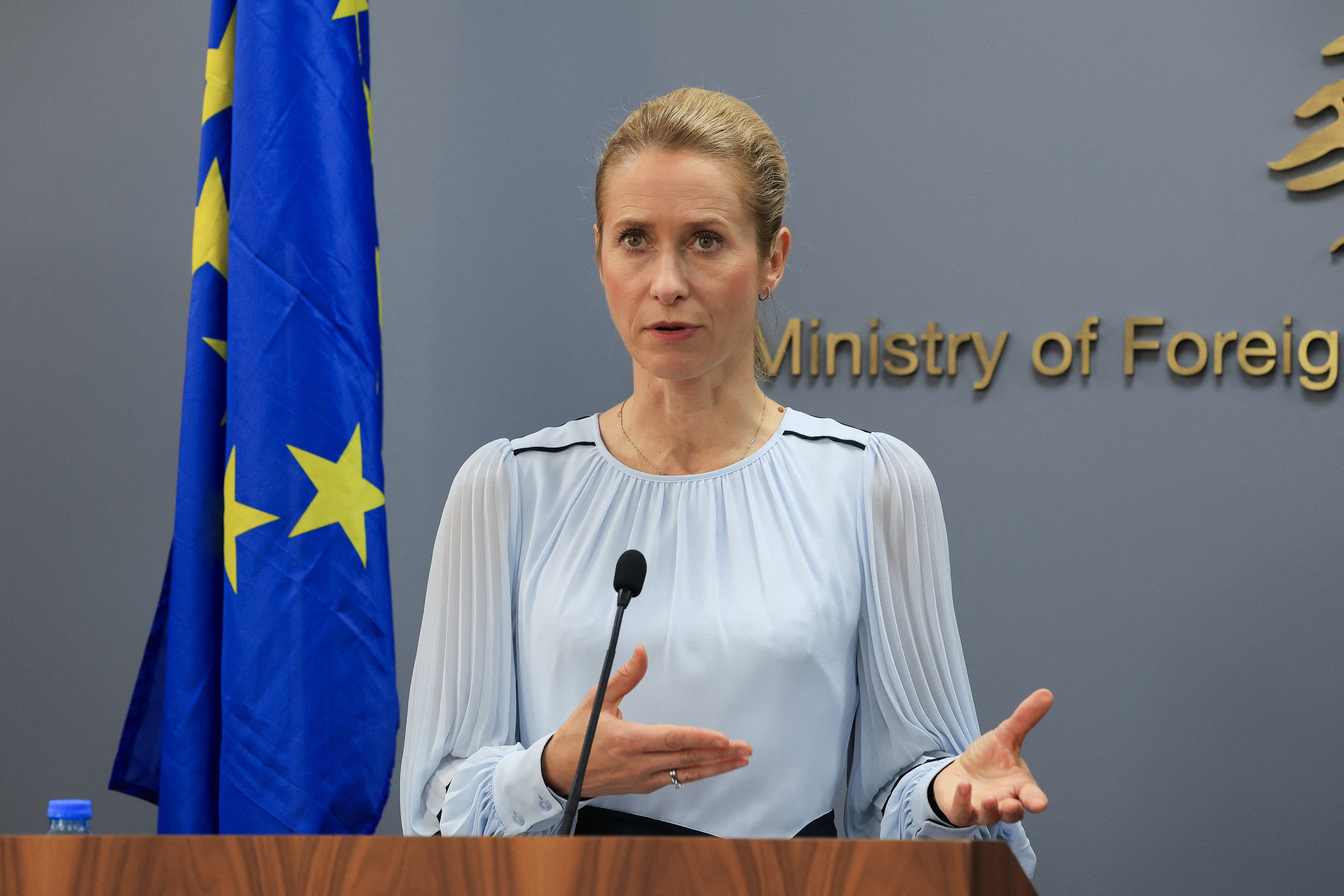 EU European Commission Vice-President Kaja Kallas speaks at a press conference, in Beirut, Lebanon, October 8, 2026.