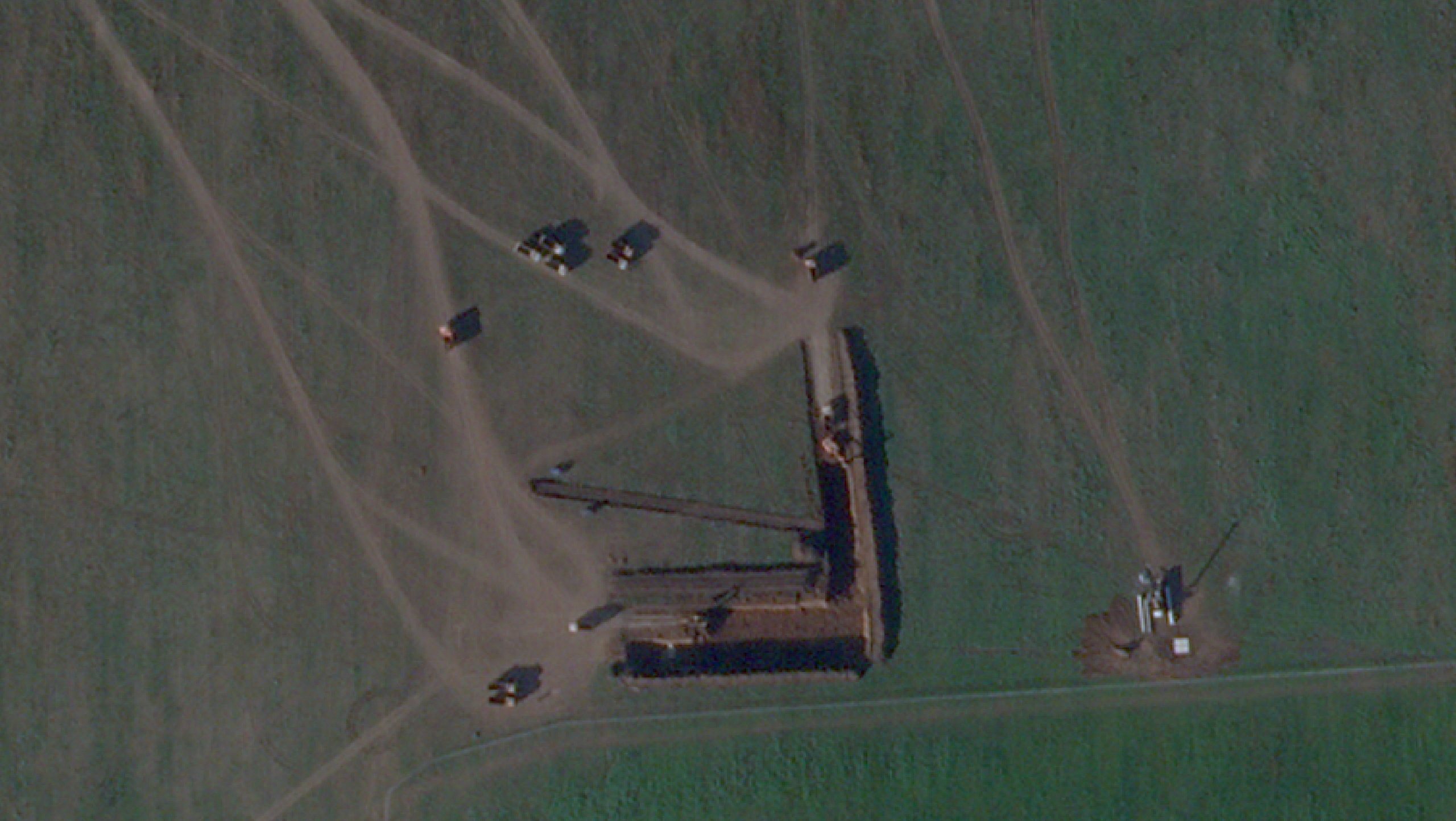 Satellite imagery shows a closeup of ongoing work at a site where a large drone launch site is under construction, near Millerovo, Rostov Region, Russia, October 11, 2026. 2026 PLANET LABS PBC/Handout via REUTERS