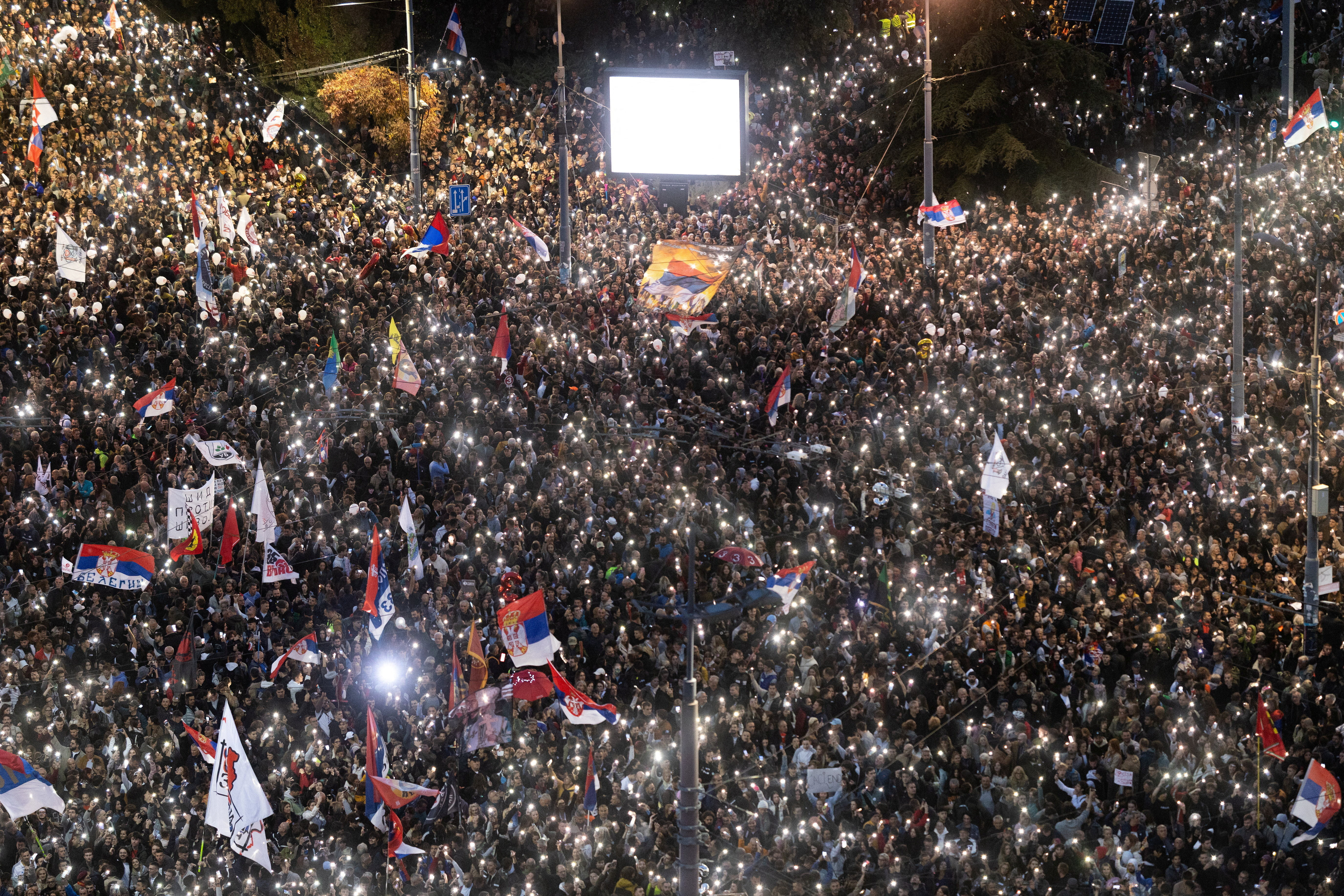 Supporters of the electoral list "Student List - Students Win" attend a final campaign rally at Slavija Square in Belgrade, Serbia, October 22, 2026. REUTERS/Uros Arsic