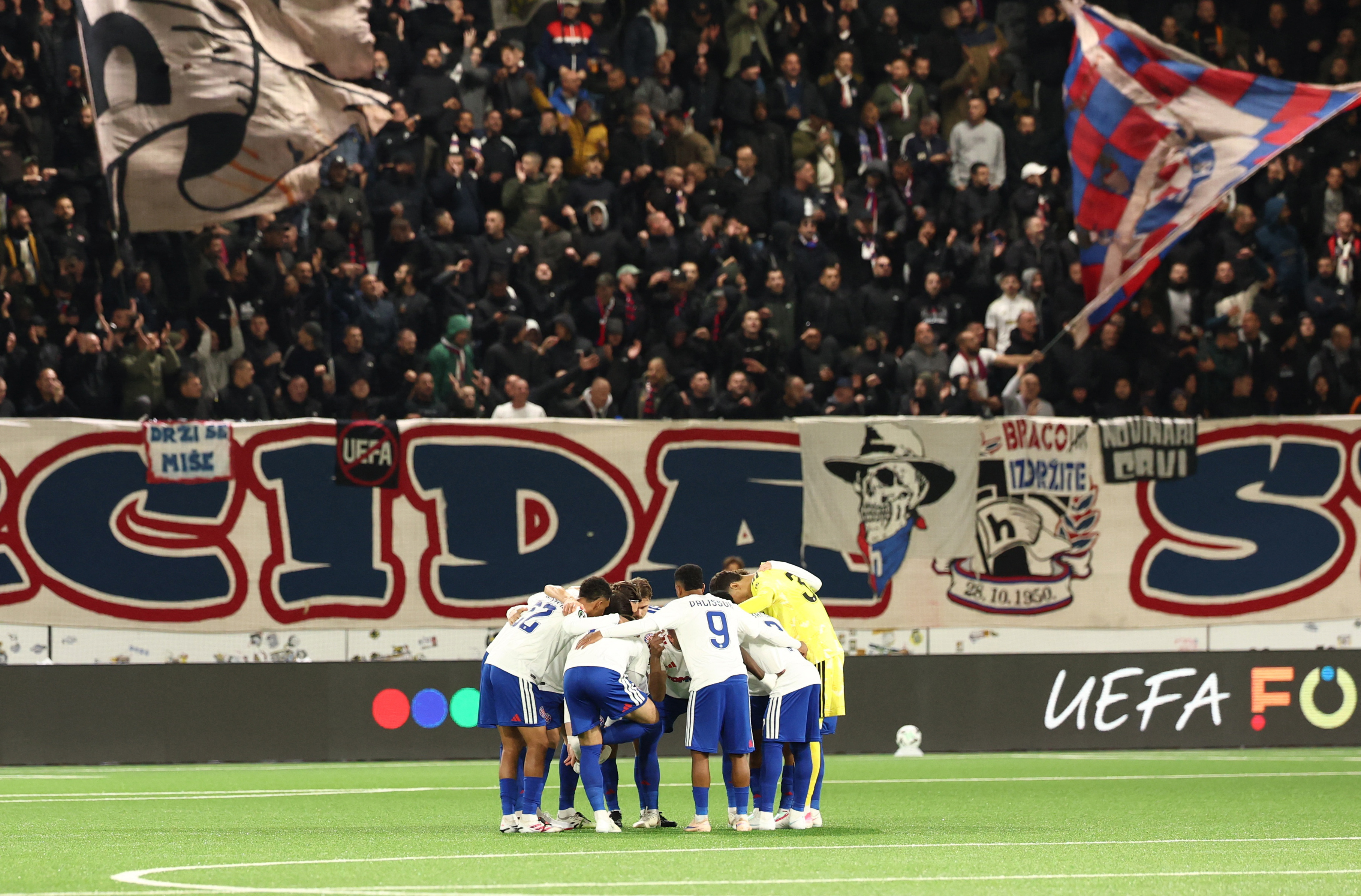 Thun v Hajduk Split - Visana Stadion, Thun, Switzerland - October 22, 2026 Hajduk Split players in a huddle before the match