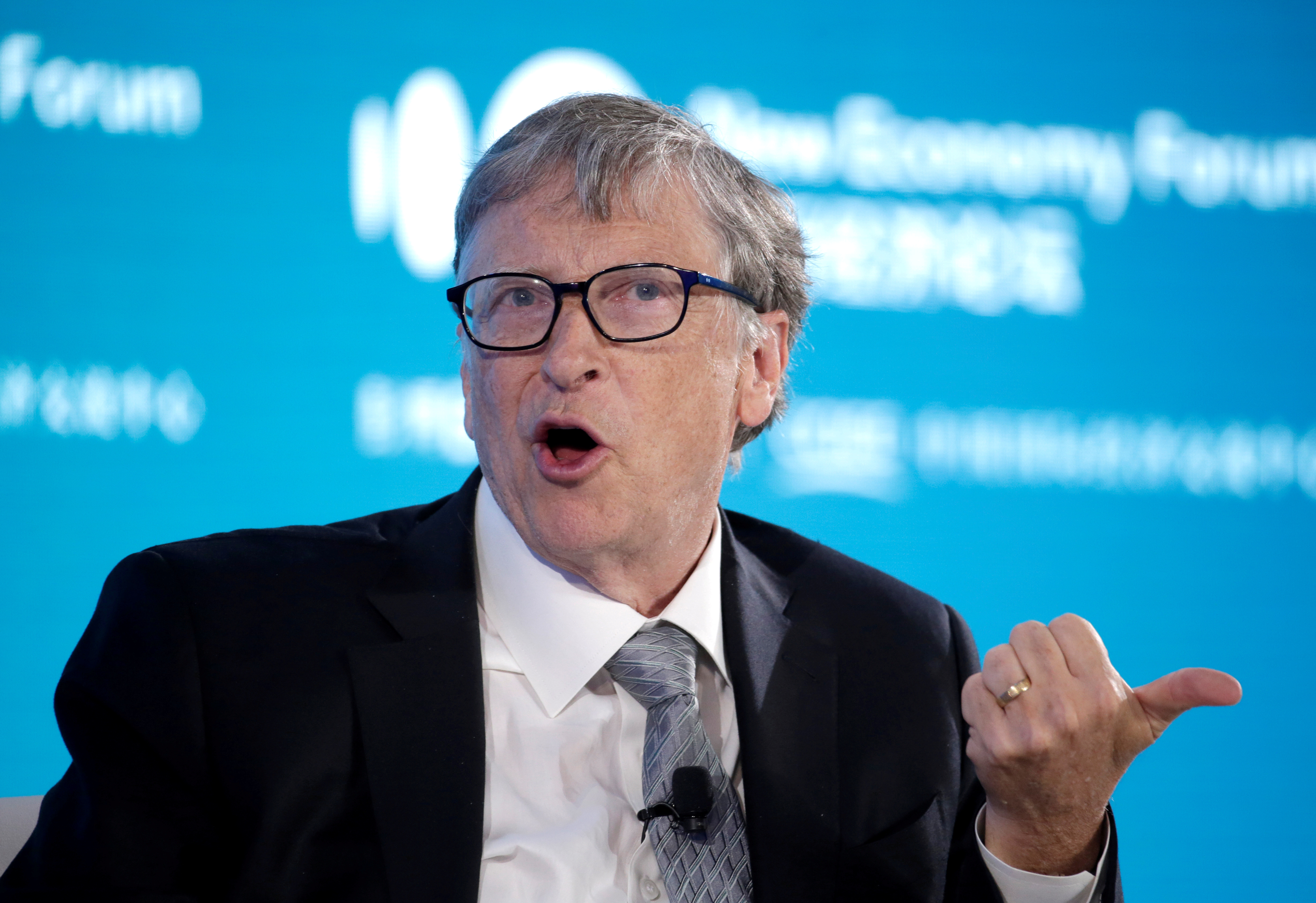 FILE PHOTO: Bill Gates, Co-Chair of Bill &amp; Melinda Gates Foundation, attends a conversation at the 2019 New Economy Forum in Beijing