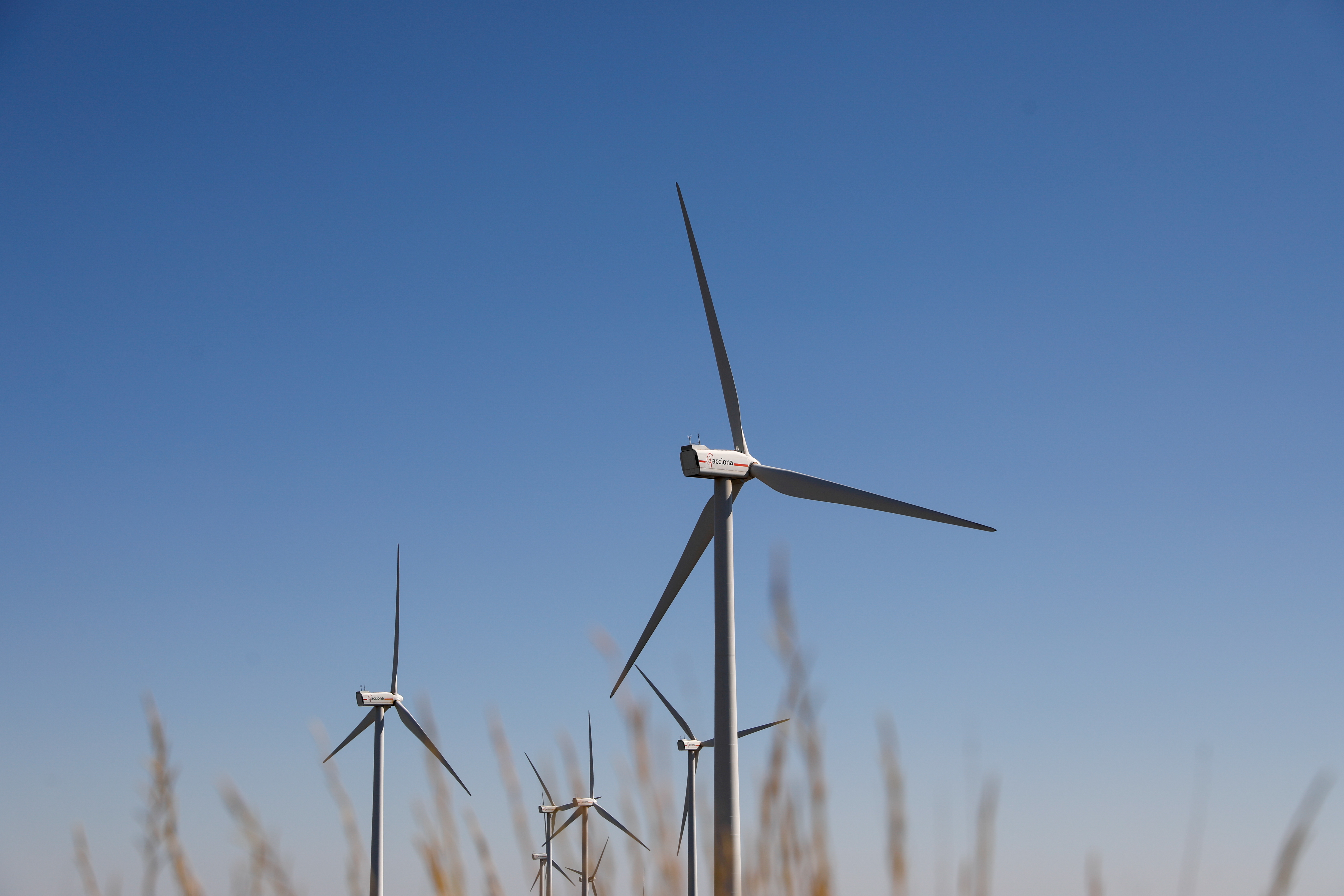FILE PHOTO: Wind turbines are seen at an Acciona Energia wind park in Puebla de Almenara
