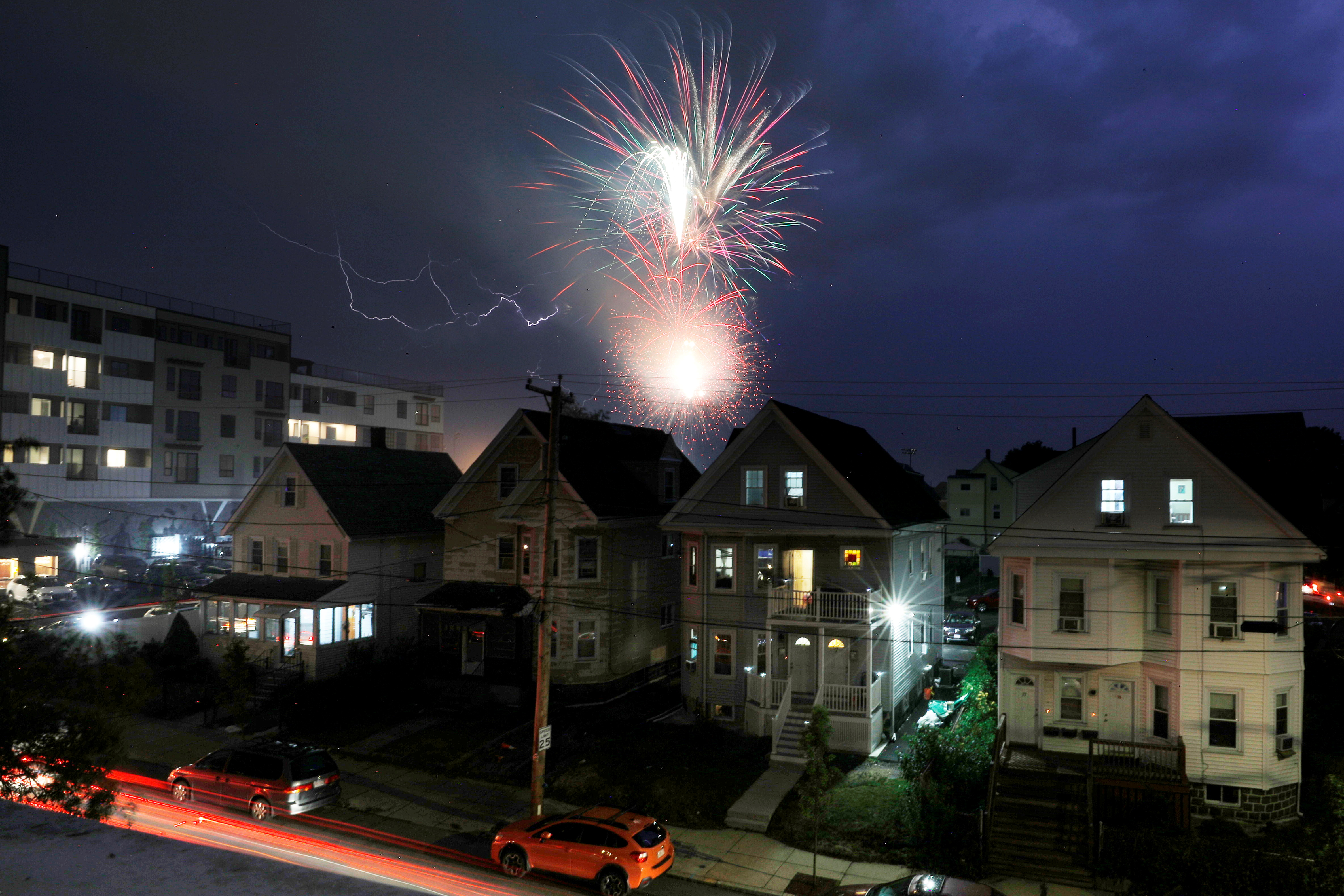 FILE PHOTO: Fireworks explode over homes in Medford