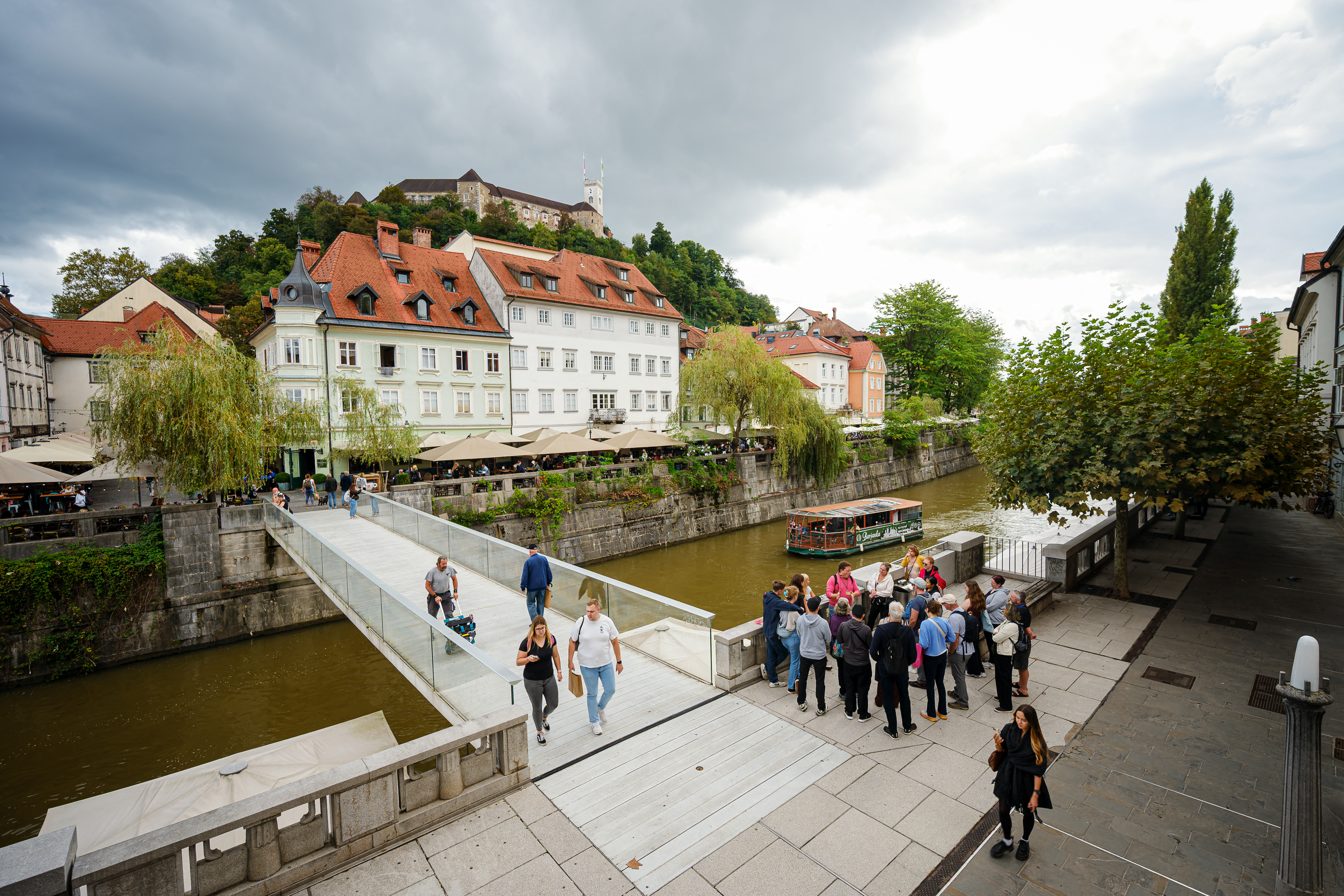 This photograph shows a general view of the Ljubljana city centre and the Ljubljanica river, in Ljubljana on September 26, 2025. (Photo by)