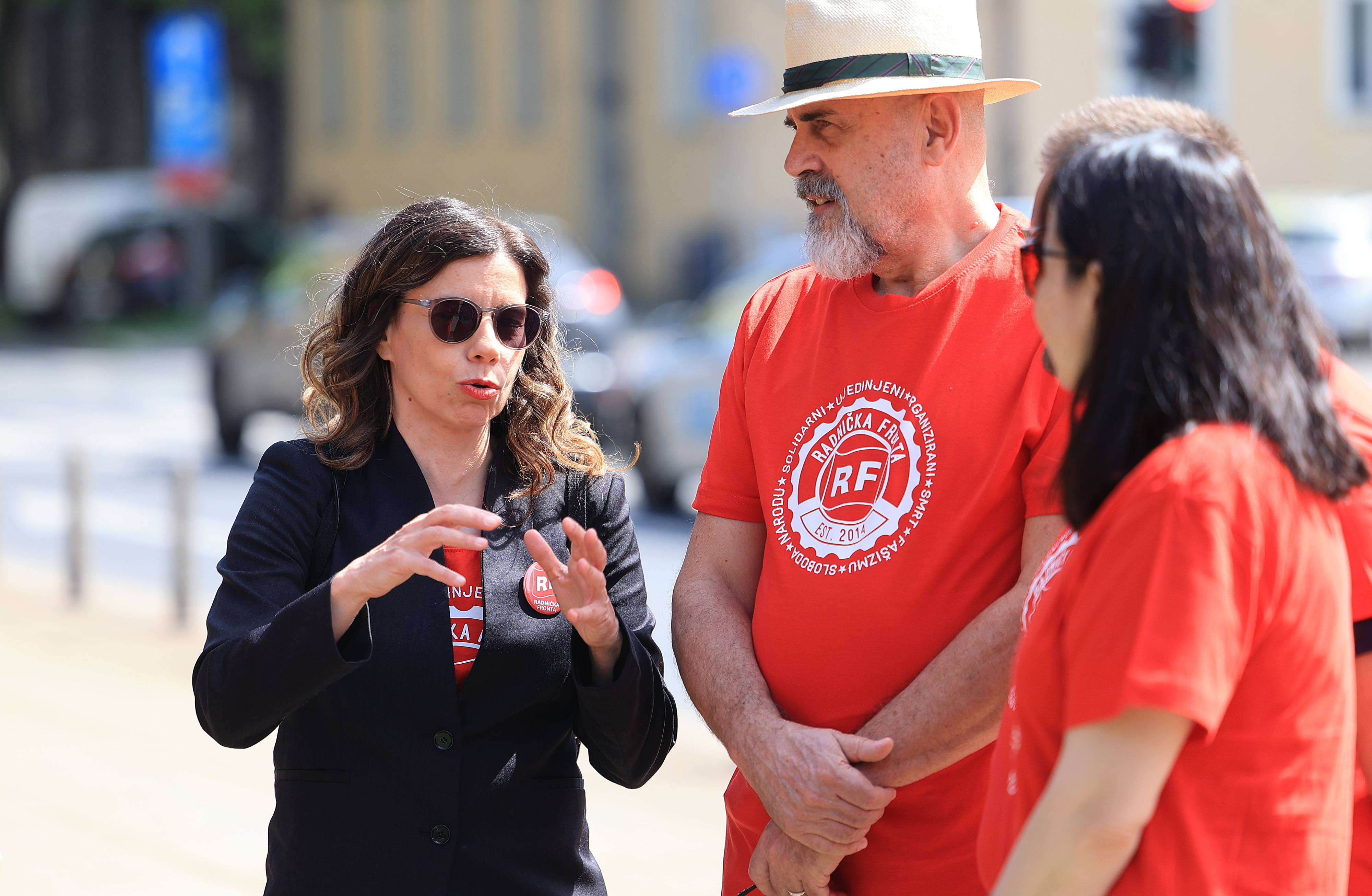 Predstavljanje lista, kandidata i programa Radnicke fronte za predstojece parlamentarne izbore odrzalo se ispred spomenika Frana Krsinica, Strijeljanje talaca - na Strossmayerovom trgu. Photo: Marko Prpic/PIXSELL