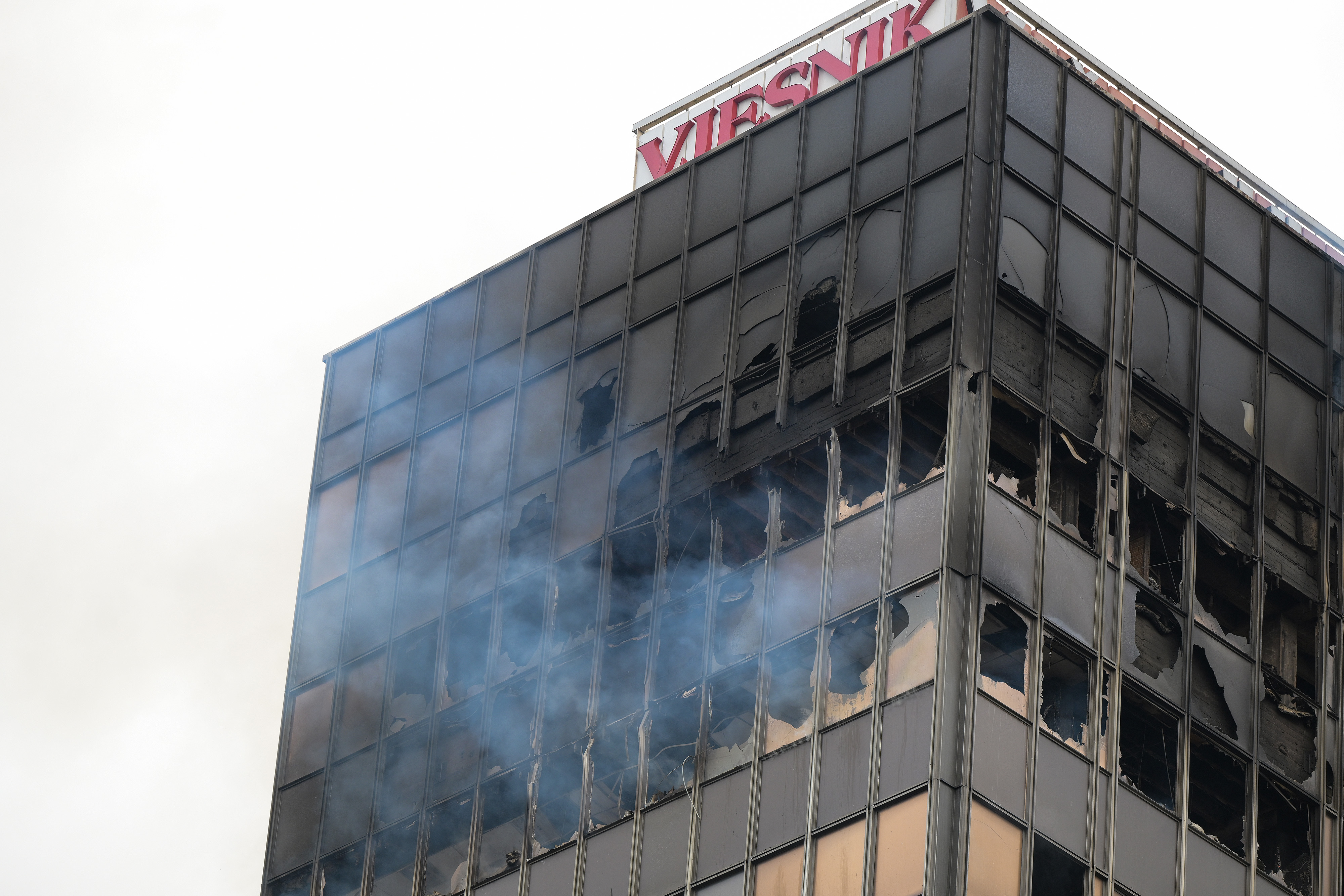 18.11.2025. - Zagreb, Hrvatska - Pozar u Vjesnikovom neboderu.