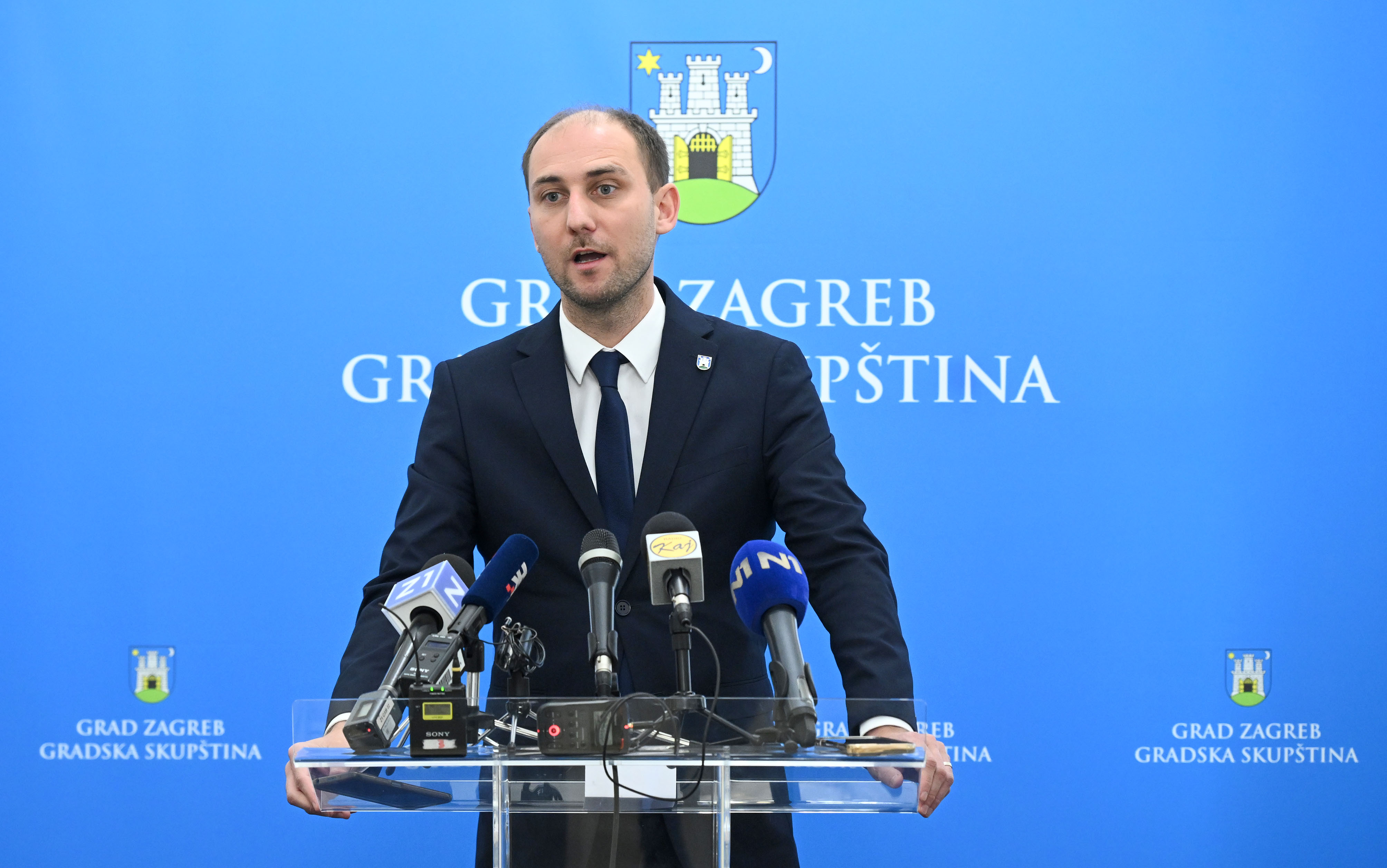 24.11.2025., Zagreb - Predsjednik Gradske skupstine Grada Zagreba Matej Misic odrzao je konferenciju za medije.  Photo: Marko Lukunic/PIXSELL