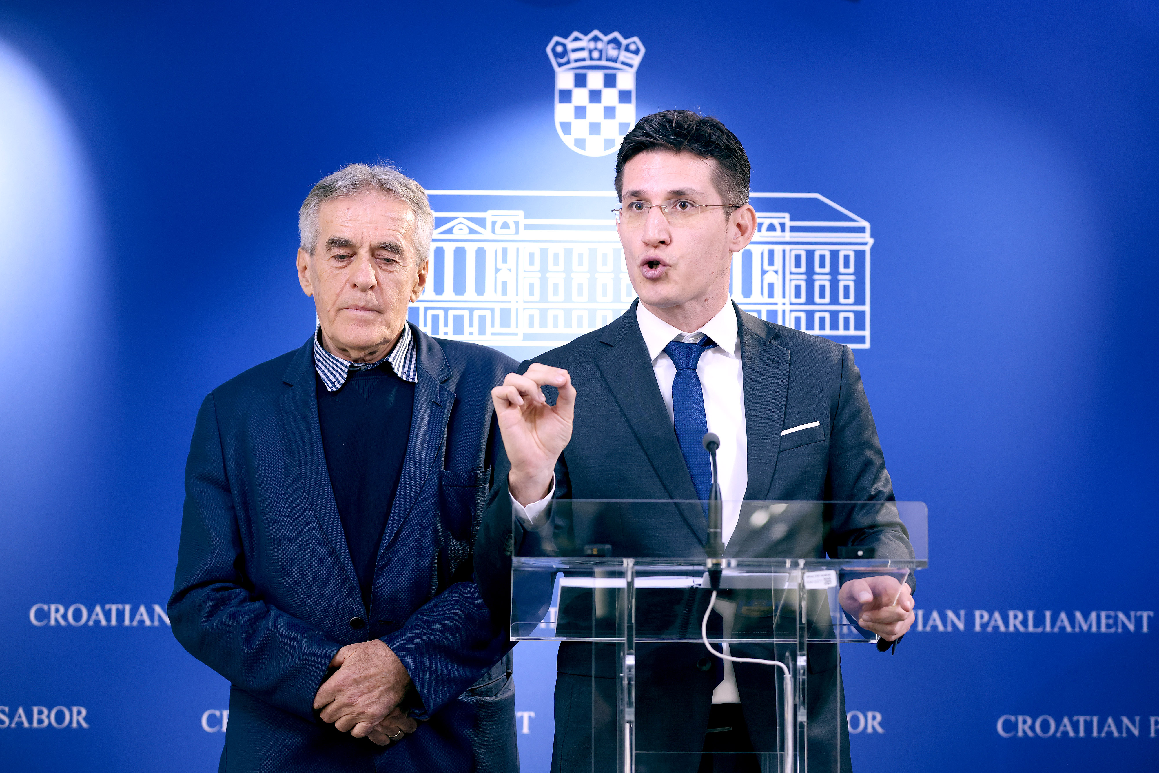 25.11.2025., Zagreb - Na konferenciji za medije odrzanoj u Saboru o temi „Rat u Europi i sigurnost Hrvatske za izlazak iz 'koalicije voljnih"" govorili su Zvonimir Troskot i Josip Jurcevic. Photo: Patrik Macek/PIXSELL