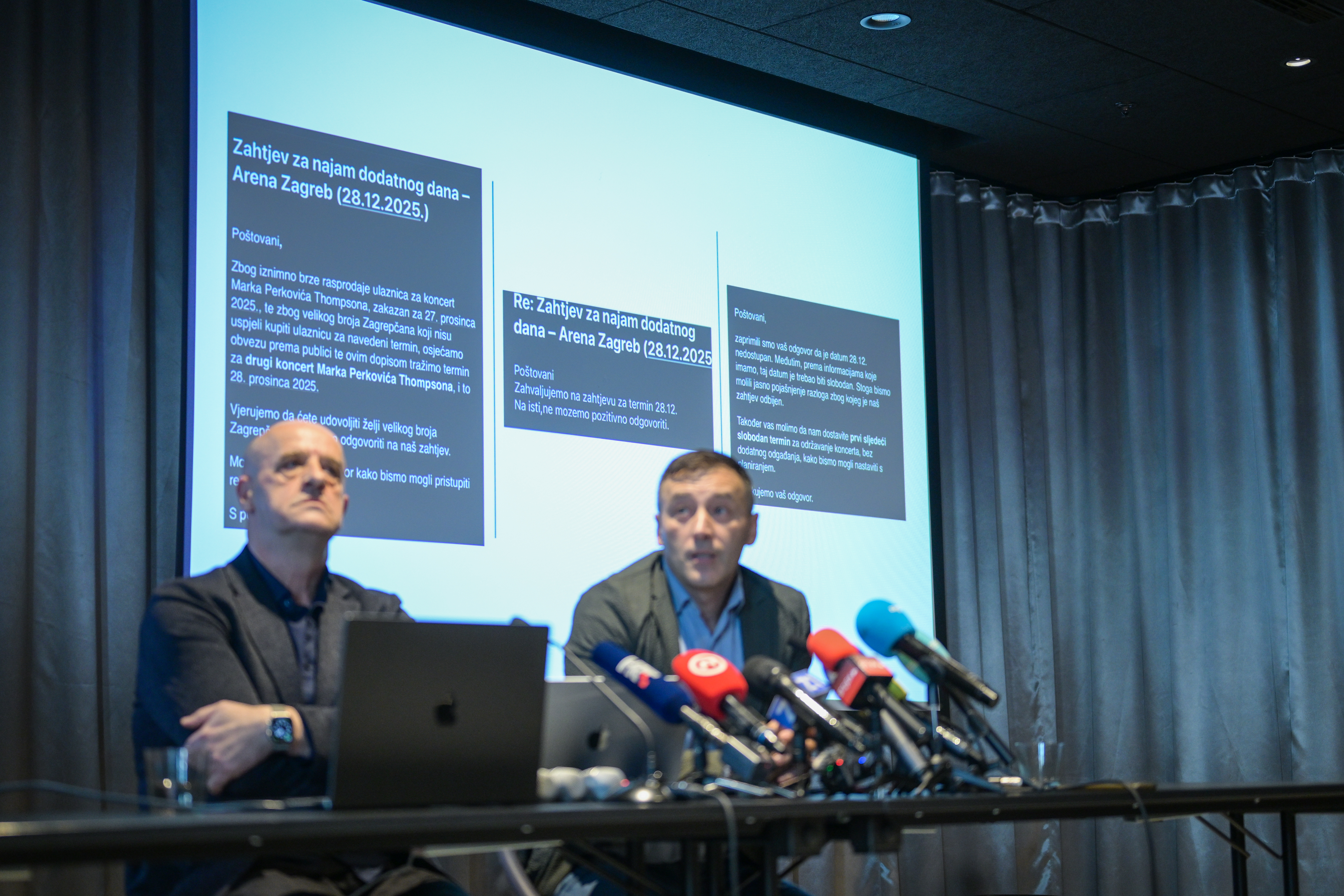 26.11.2025., Zagreb - Konferencija za medije menadzmenta Marka Perkovica Thompsona o aktualnim temama vezane uz rad i daljnje profesionalne aktivnosti Marka Perkovica Thompsona.  Photo: Neva Zganec/PIXSELL
