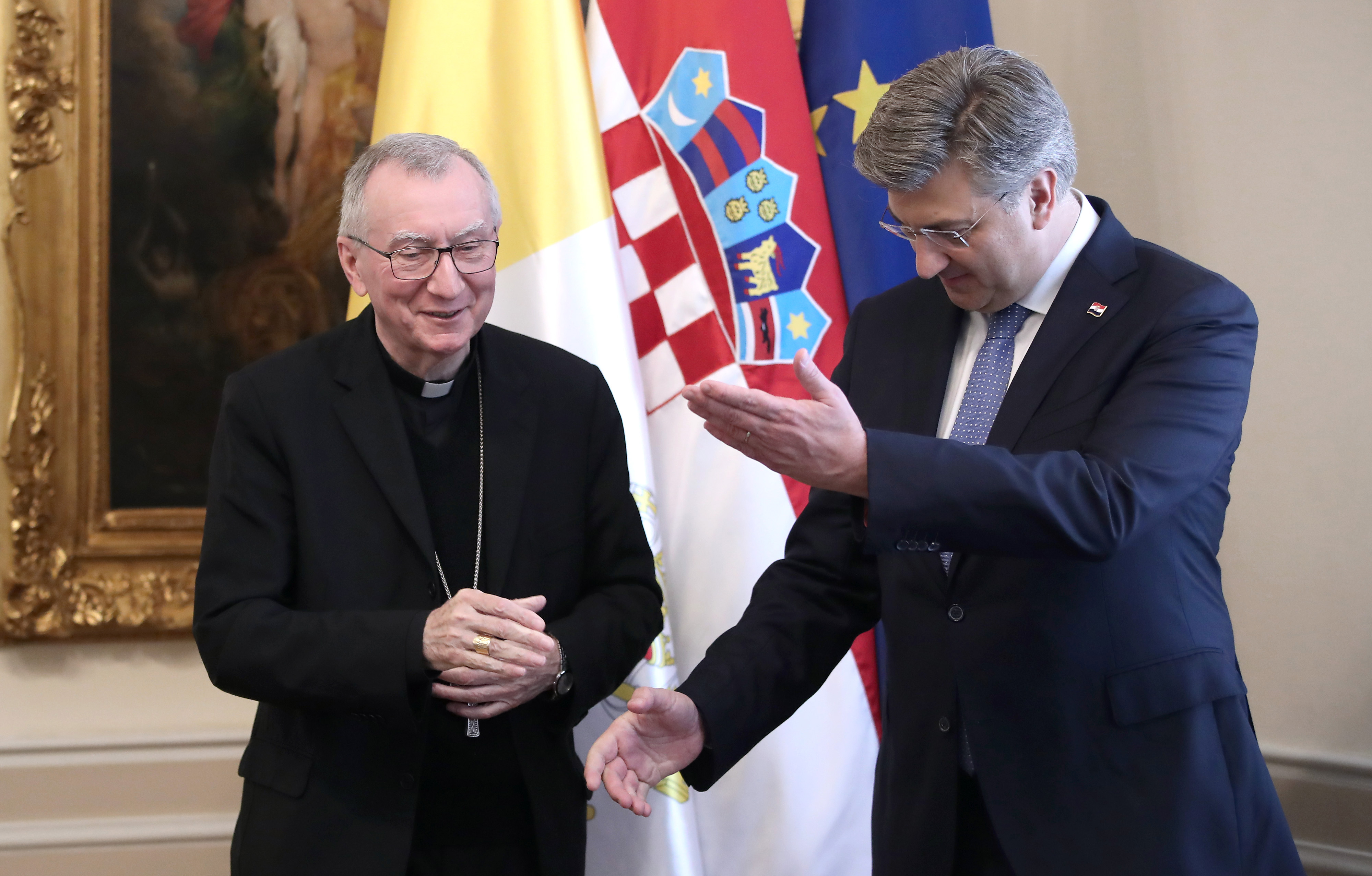 12.05.2022., Zagreb - Predsjednik Vlade Andrej Plenkovic sastao se s drzavnim tajnikom Svete Stolice Pietrom Parolinijem, prigodom njegova posjeta Hrvatskoj. Photo: Sanjin Strukic/PIXSELL