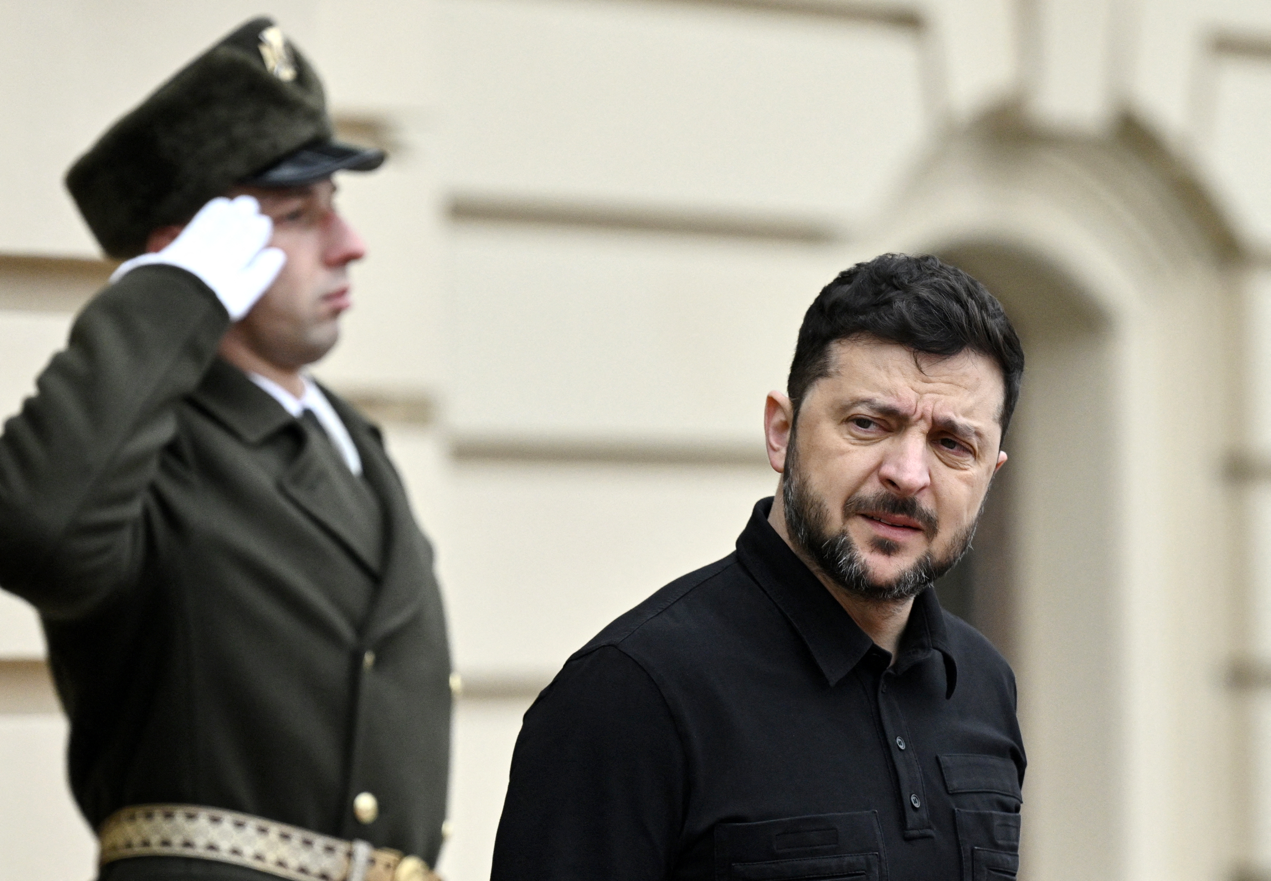 President of Ukraine Volodymyr Zelensky looks on before his meeting with President of Cyprus in Kyiv on December 4, 2025, amid the Russian invasion of Ukraine. (Photo by Genya SAVILOV / AFP)