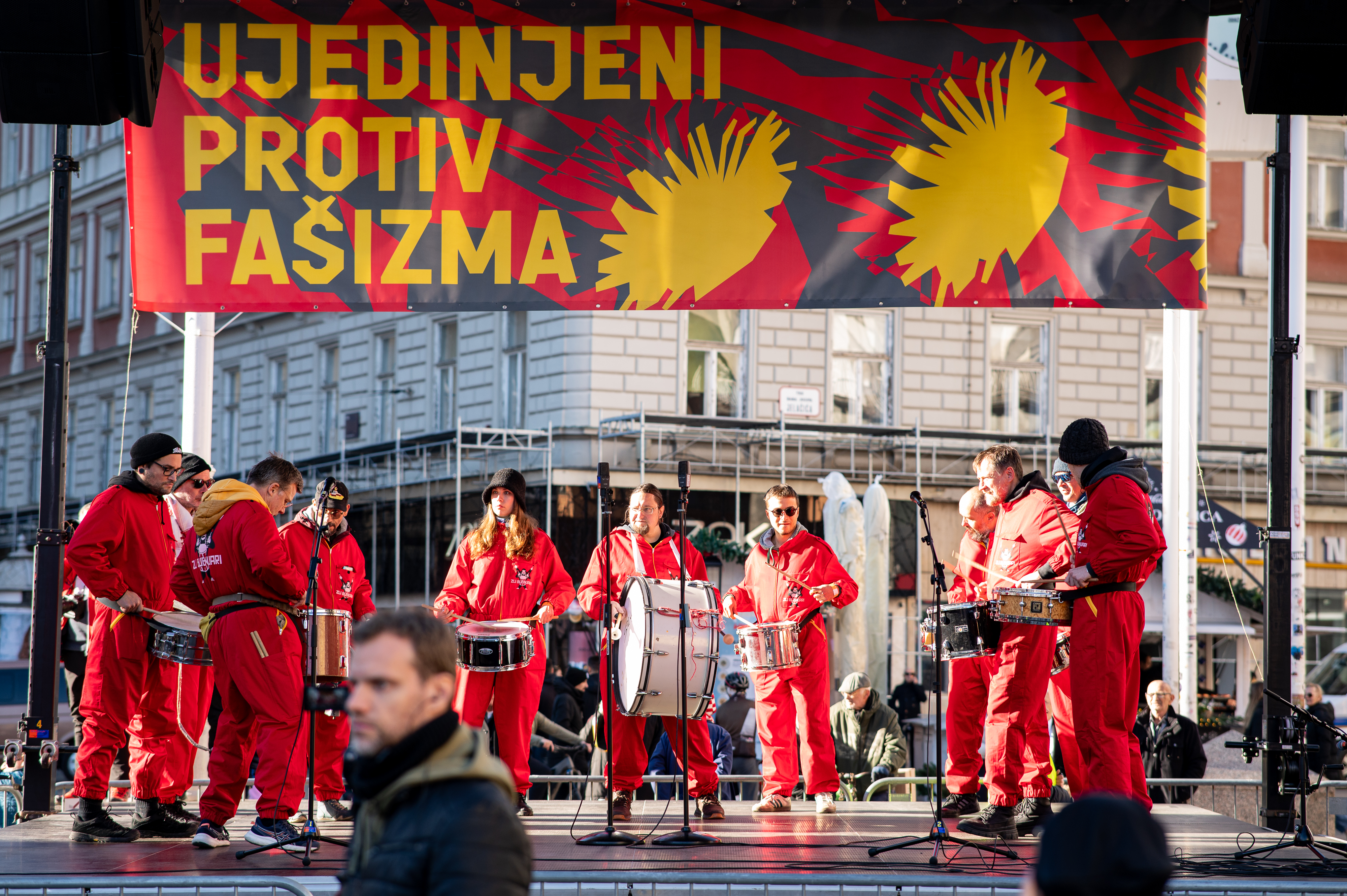 30.11.2025., centar, Zagreb - Prosvjedni mars "Ujedinjeni protiv fasizma" u Zagrebu. Photo: Luka Antunac/PIXSELL