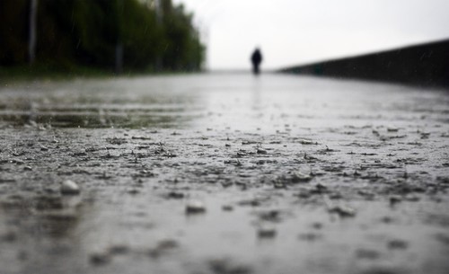 Heavy rain in the city - selective focus