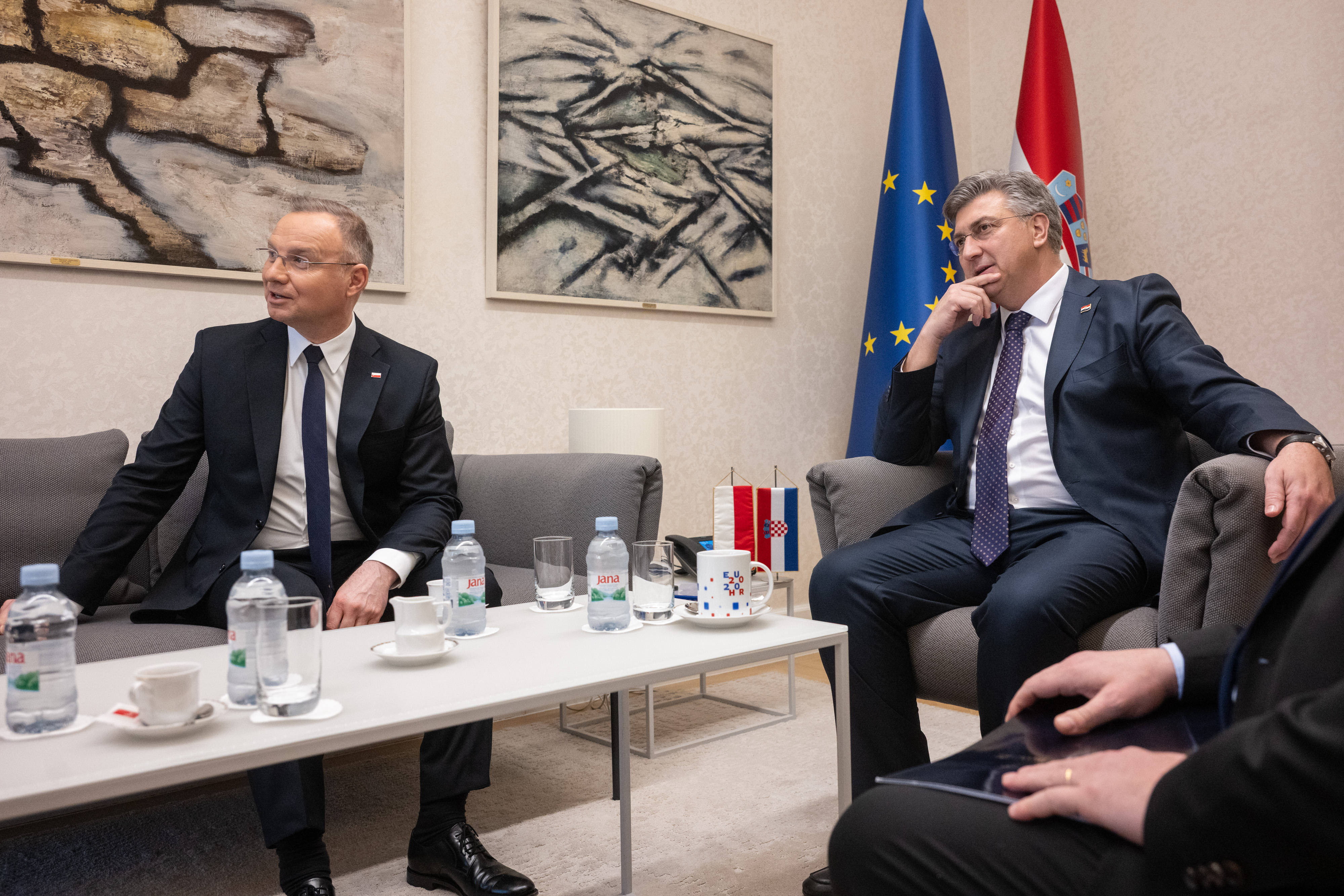 Zagreb: Andrej Plenković primio je poljskog predsjednika Andrzeja Dudu u Banskim dvorima