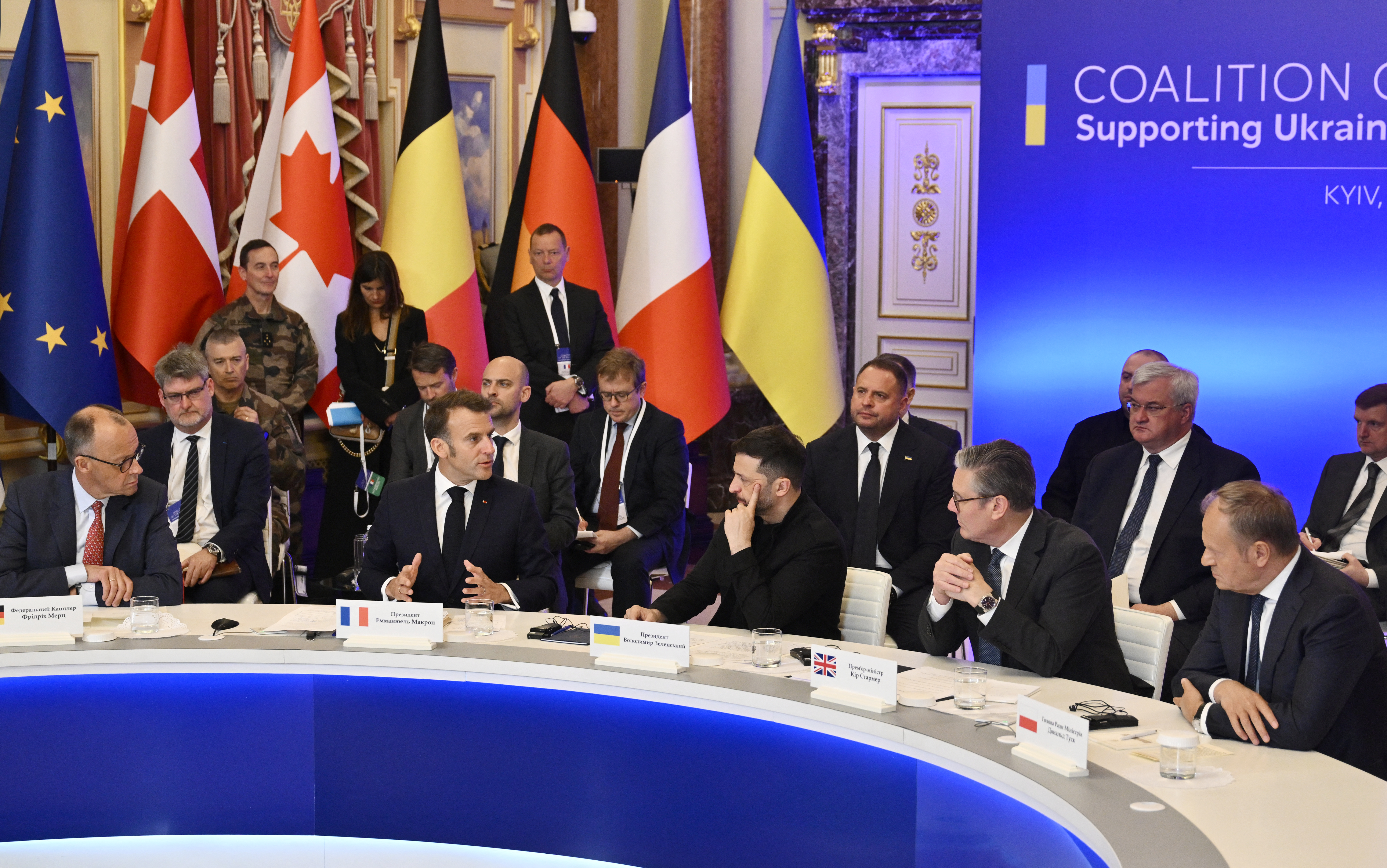 Volodimir Zelenski, Emmanuel Macron, Donald Tusk, Keir Starmer