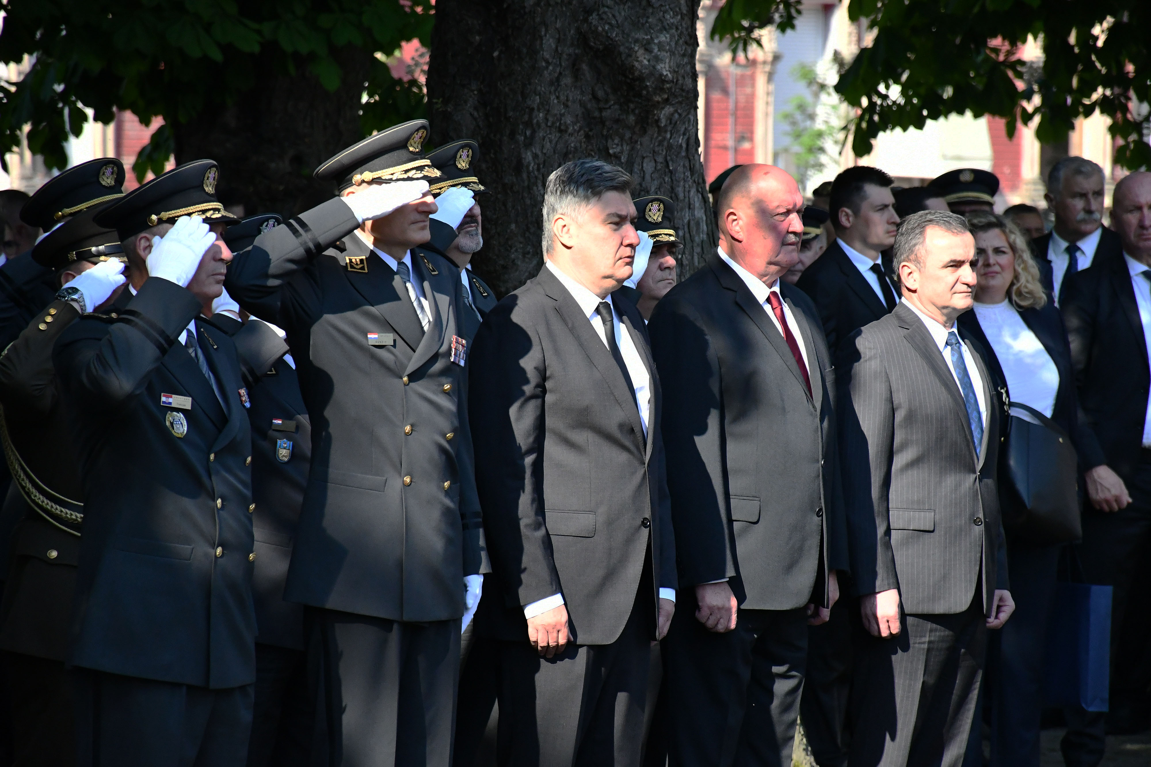 01.05.2025., Okucani - Svecanost obiljezavanja 30.godisnjice vojno-redarstvene operacije "Bljesak" Zoran Milanovic i Marijan Marekovic Photo: Ivica Galovic/PIXSELL