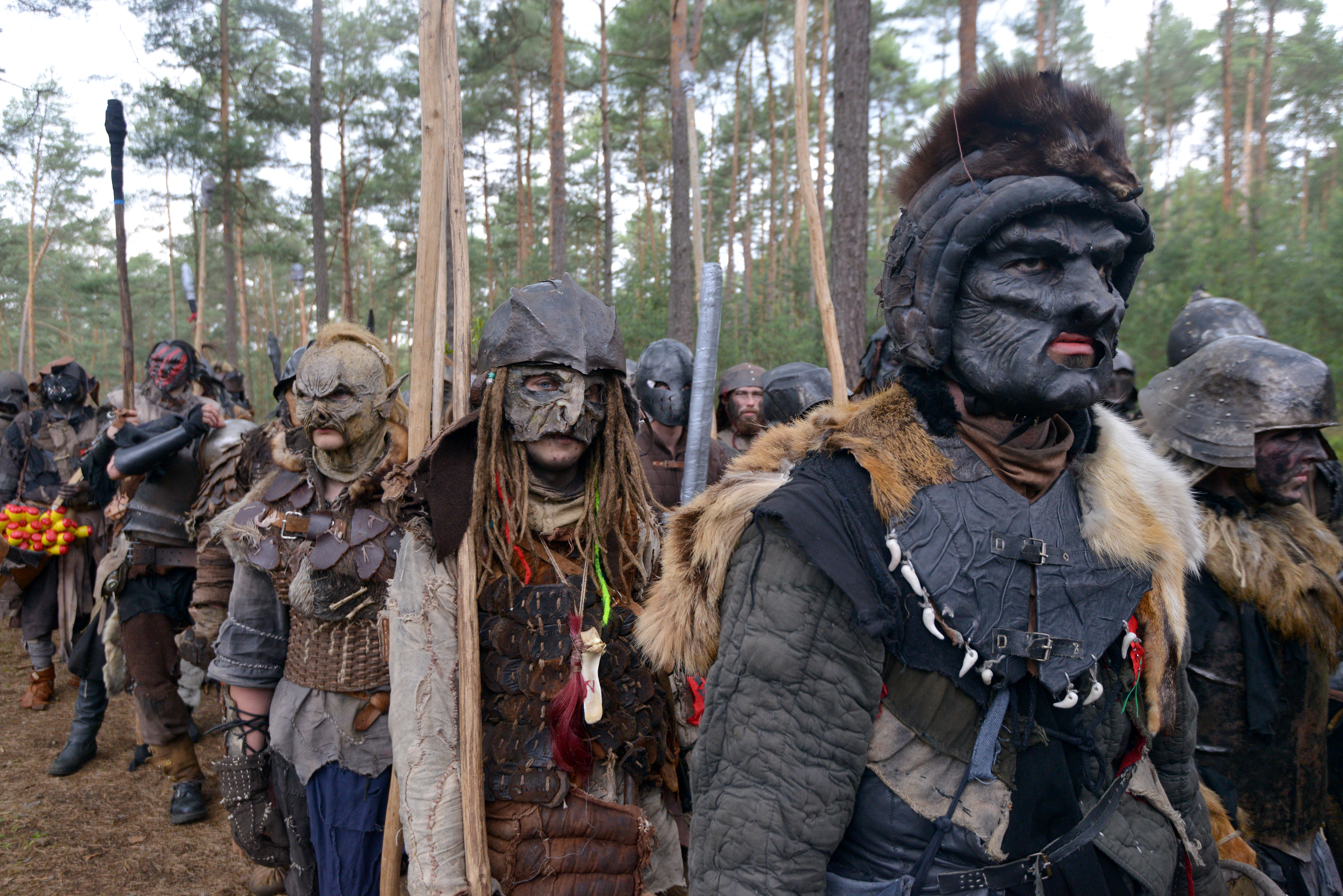 Fans dressed as characters from The Hobbit book, march through the forest near the village of Doksy, some 80 km from Prague