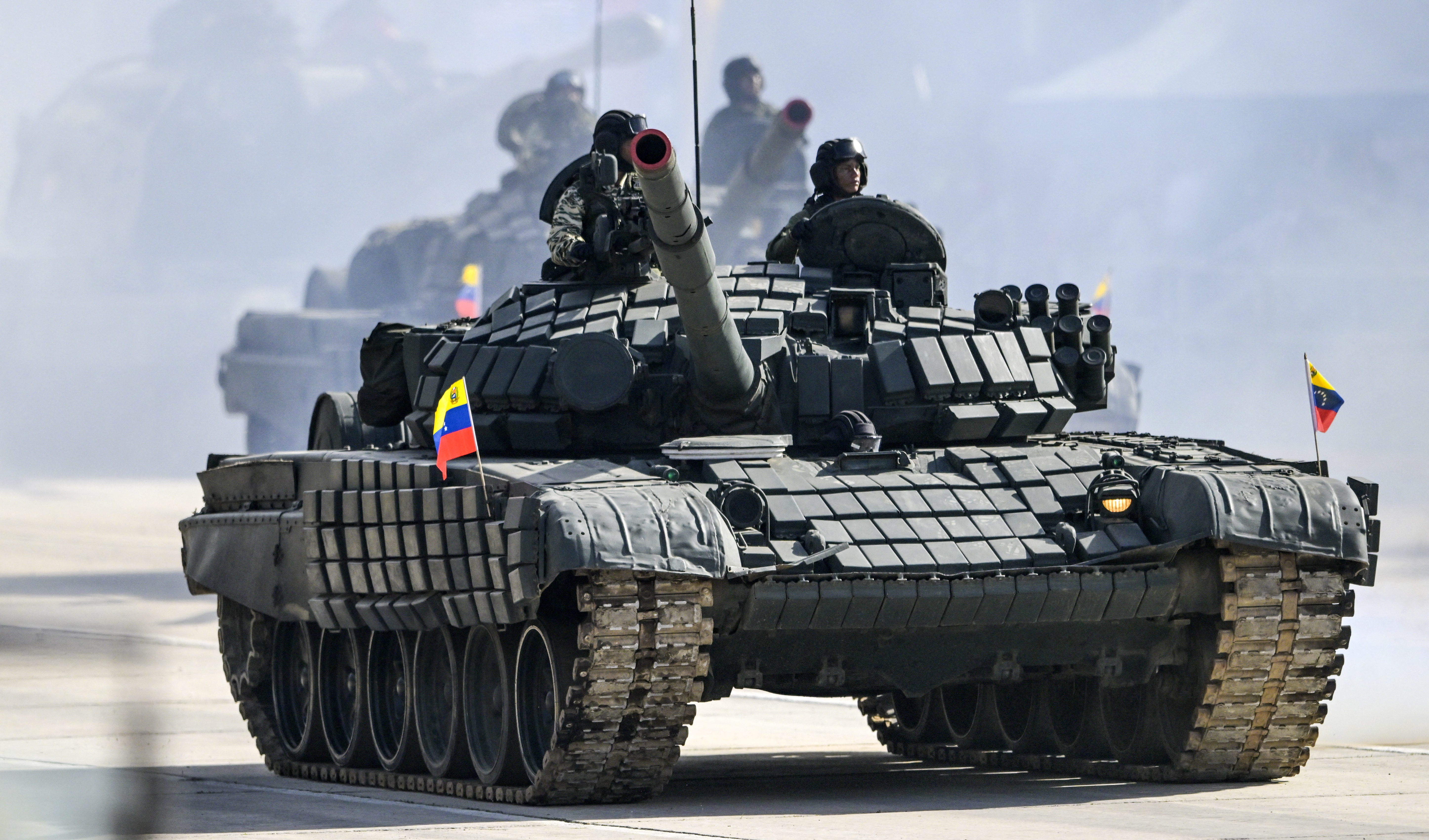 A Venezuelan Army tank of Russian origin takes part in a military parade during celebrations for the Independence Day, in Caracas on July 5, 2025.