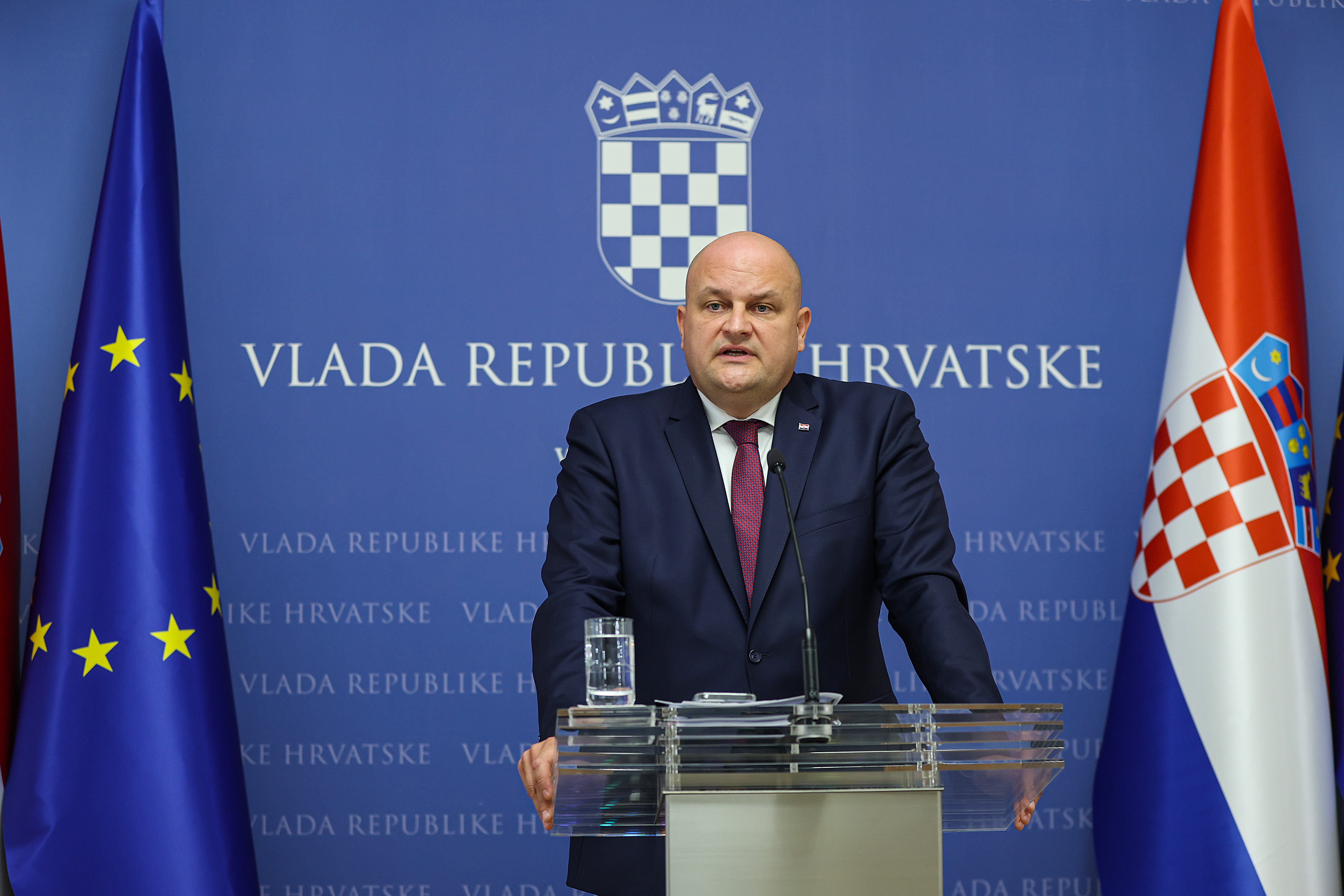 27.08.2025., Banski dvori, Zagreb - Potpredsjednik Vlade i ministar financija Marko Primorac i ministar gospodarstva Ante Susnjar odrzali su konferenciju za medije o rastu BDP-a. Photo: Goran Stanzl/PIXSELL