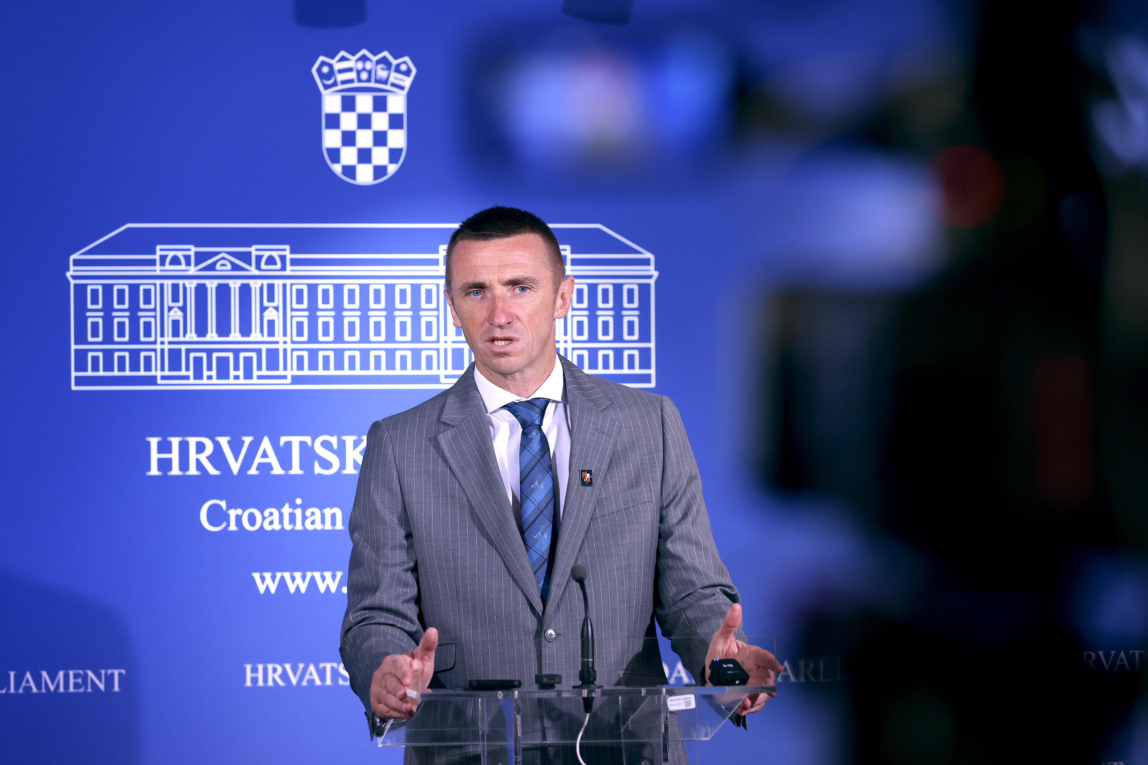 15.07.2025., Zagreb - Na konferenciji za medije odrzanoj u Saboru o gradskom vijecu Vukovara govorio je Ivan Penava. Photo: Patrik Macek/PIXSELL