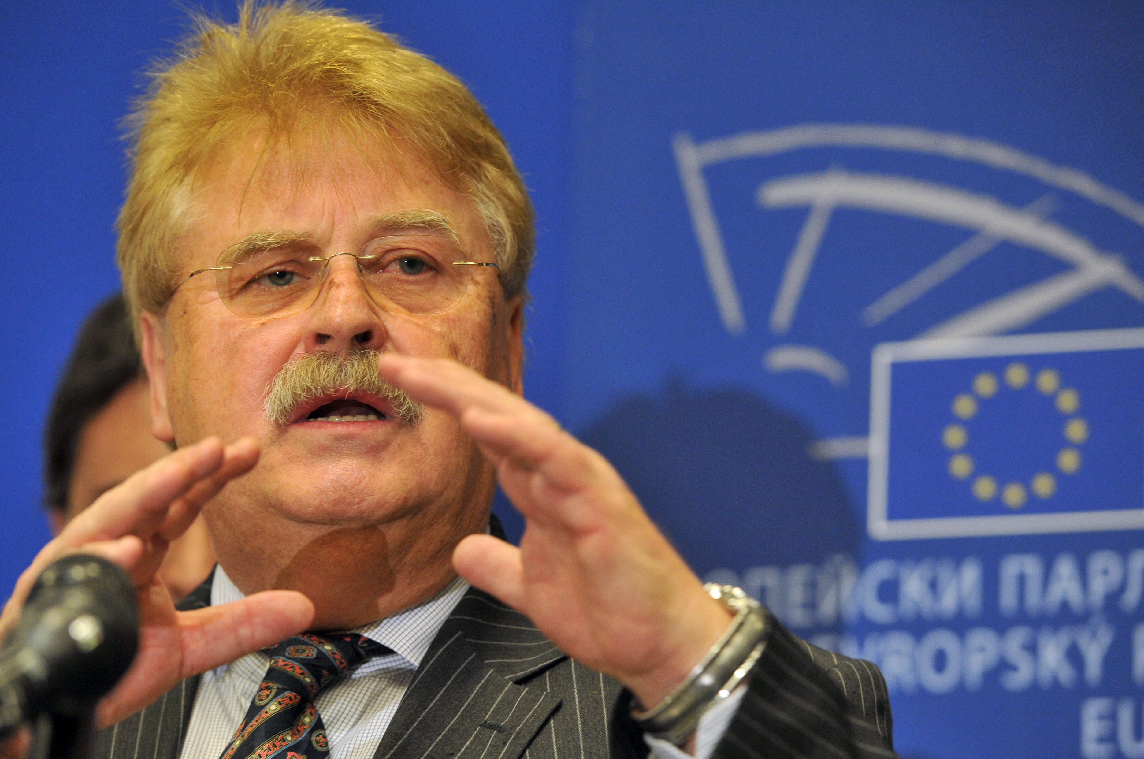 The Chairman of the European Parliament's Committee on Foreign Affairs, Germany's Elmar Brok, answers questions during a press conference at the European Union headquarters in Washington, DC on October 30, 2013.