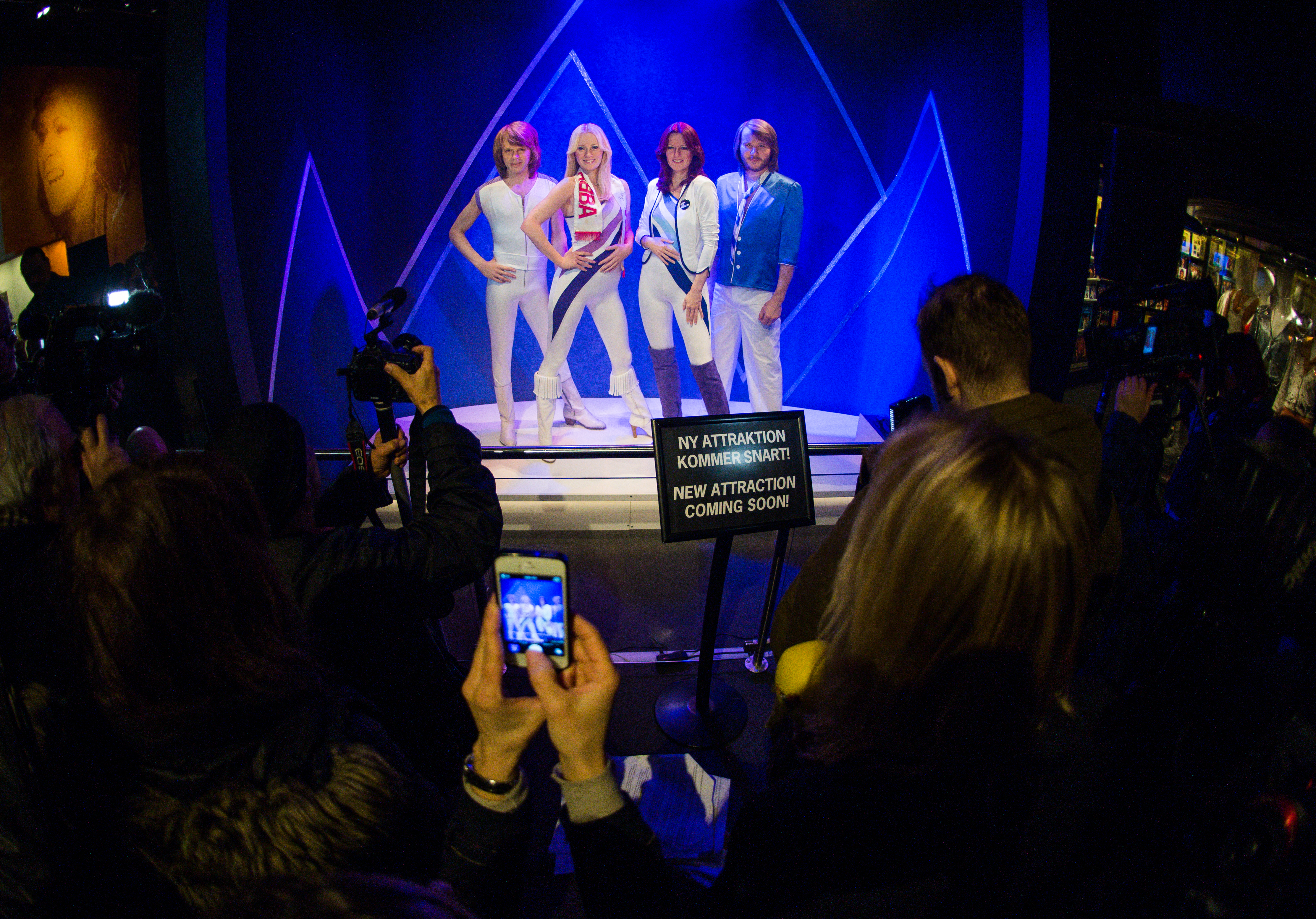 Swedish music band ABBA's new wax figures are disclosed on March 3, 2015 at the ABBA museum in Stockholm, Sweden. AFP PHOTO/JONATHAN NACKSTRAND (Photo by JONATHAN NACKSTRAND / AFP)