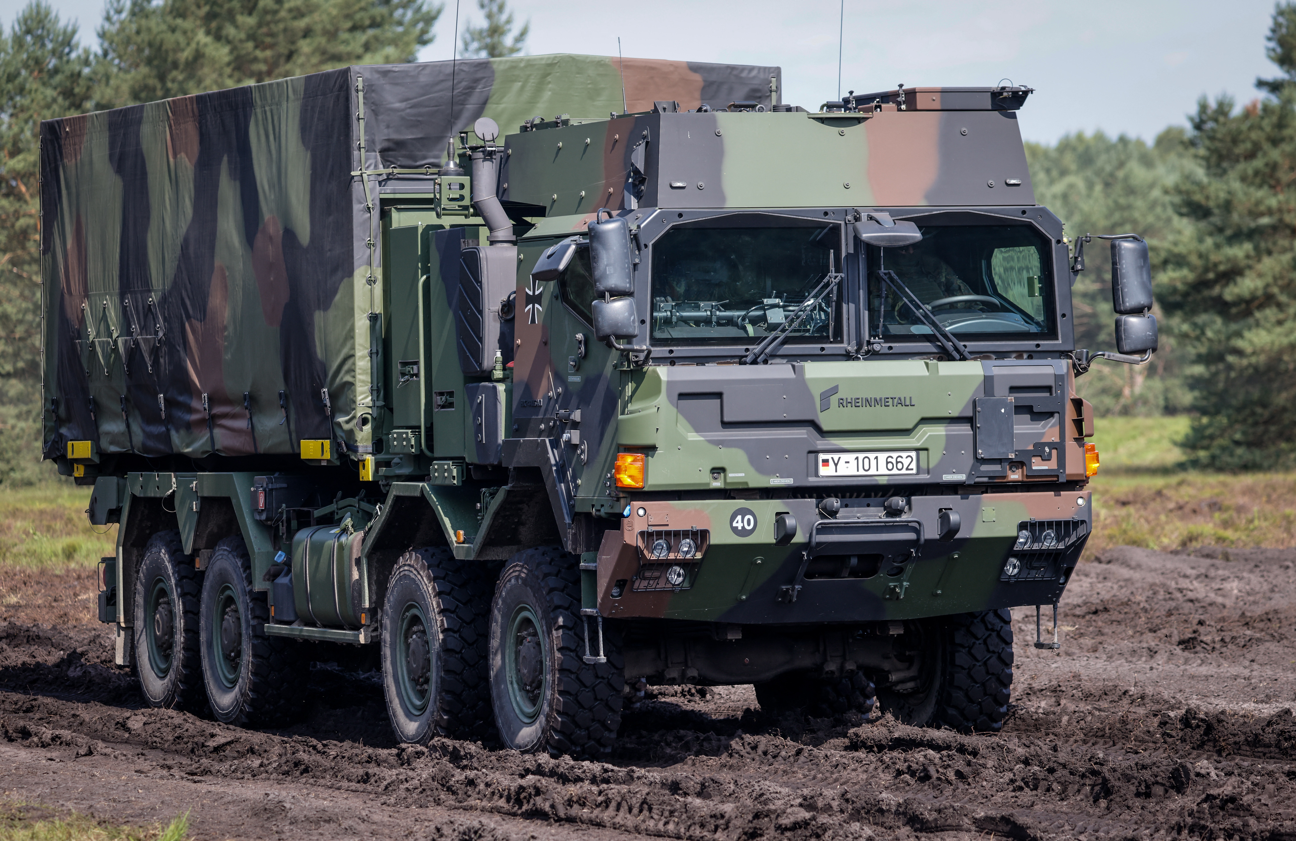 An armored transport truck of the German army drives during an excercise on the Tag der Bundeswehr (Bundeswehr Day) at the Bundeswehr Logistics School at Lucius D. Clay barracks in Garlstedt near Osterholz-Scharmbeck,