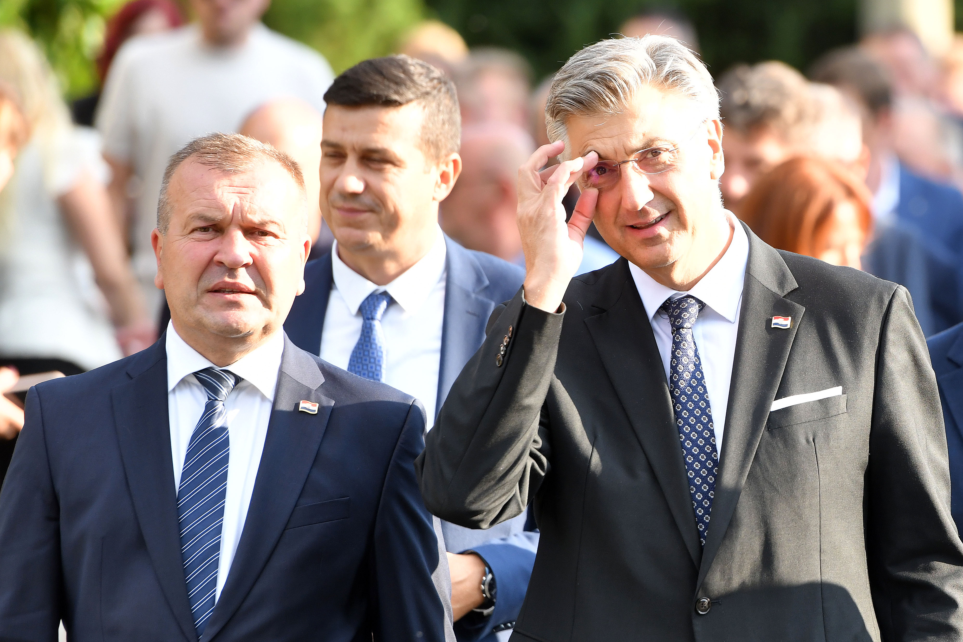 05.09.2025., Visoko - Obiljezavanje Dana Varazdinske zupanije u Opcini Visoko. Andjelko Stricak, Goran Kaniski i predsjednik Vlade RH Andrej Plenkovic Photo: Vjeran Zganec Rogulja/PIXSELL