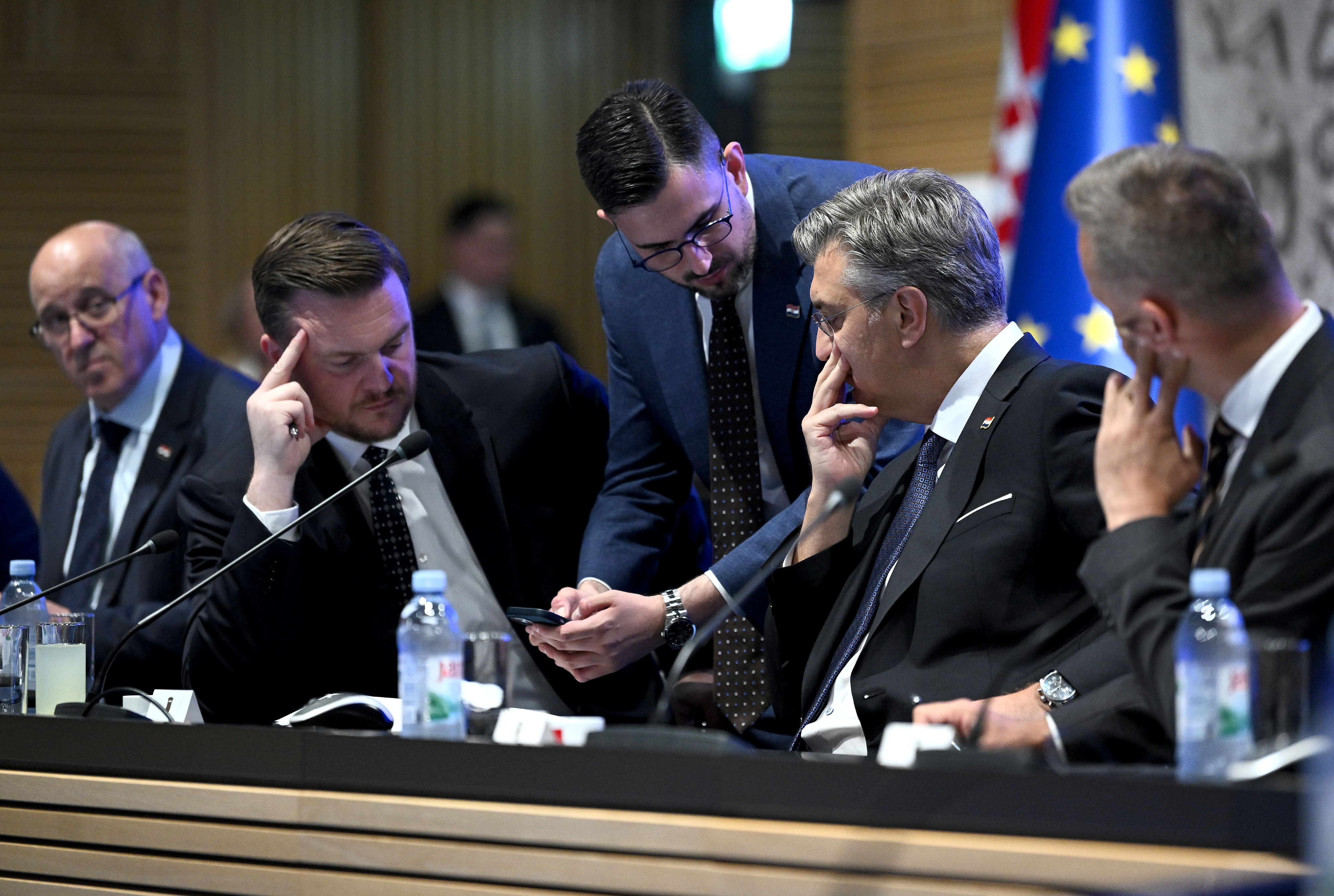 14.07.2025., Zagreb - Predsjednik Vlade Republike Hrvatske Andrej Plenkovic sudjelovao je na 276. sjednici Gospodarsko-socijalnog vijeca. Branko Bacic, Marko Primorac, Andrej Plenkovic Photo: Marko Lukunic/PIXSELL