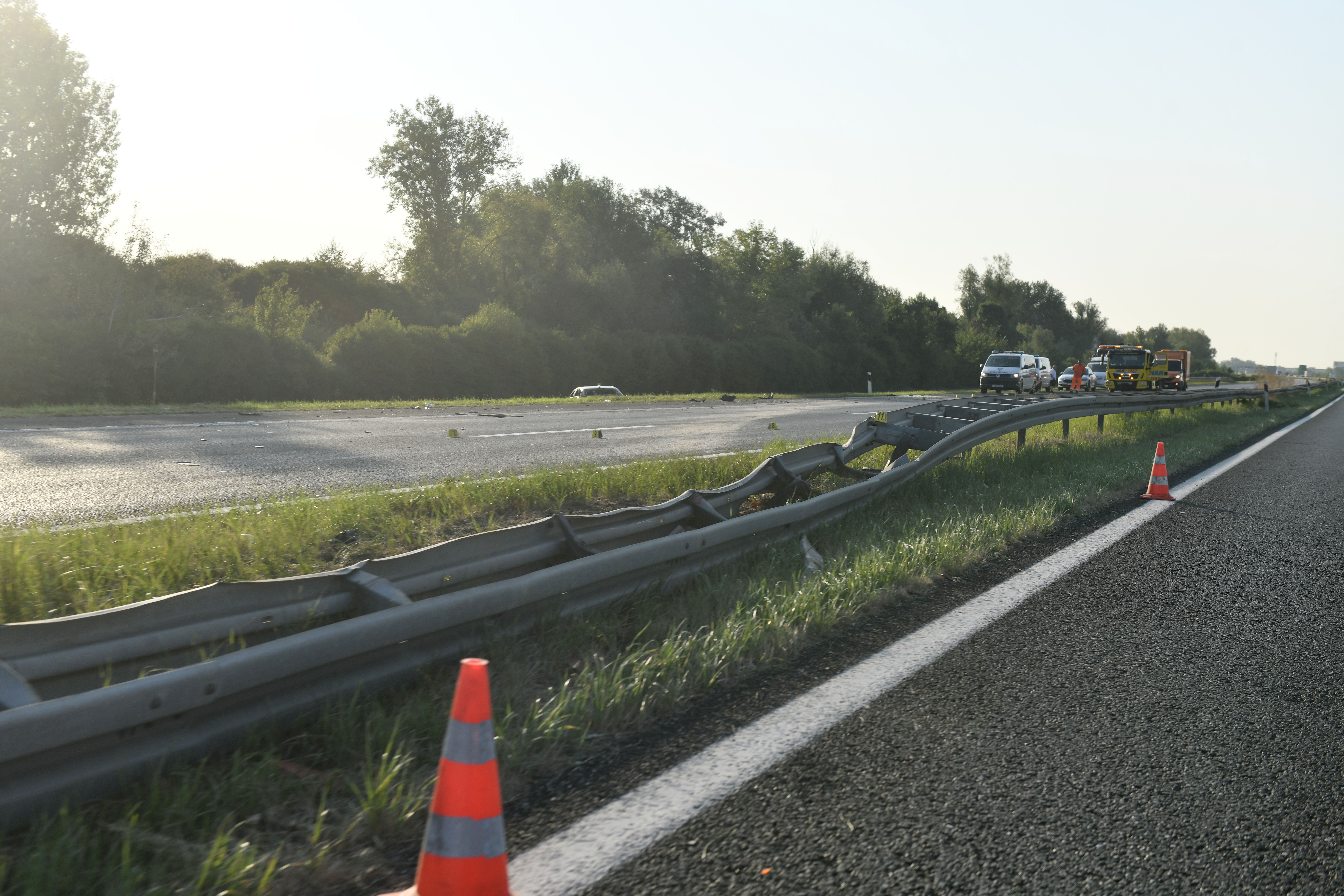 12.8.2025. - , Rugvica, Zagreb, Hrvatska - Prometna nesreca, sudar cisterne i pet automobila, jedna osoba poginula, pet ozlijedenih. Autocesta zatvorena za promet na tom dijelu. Photo: Josip Mikacic/PIXSELL