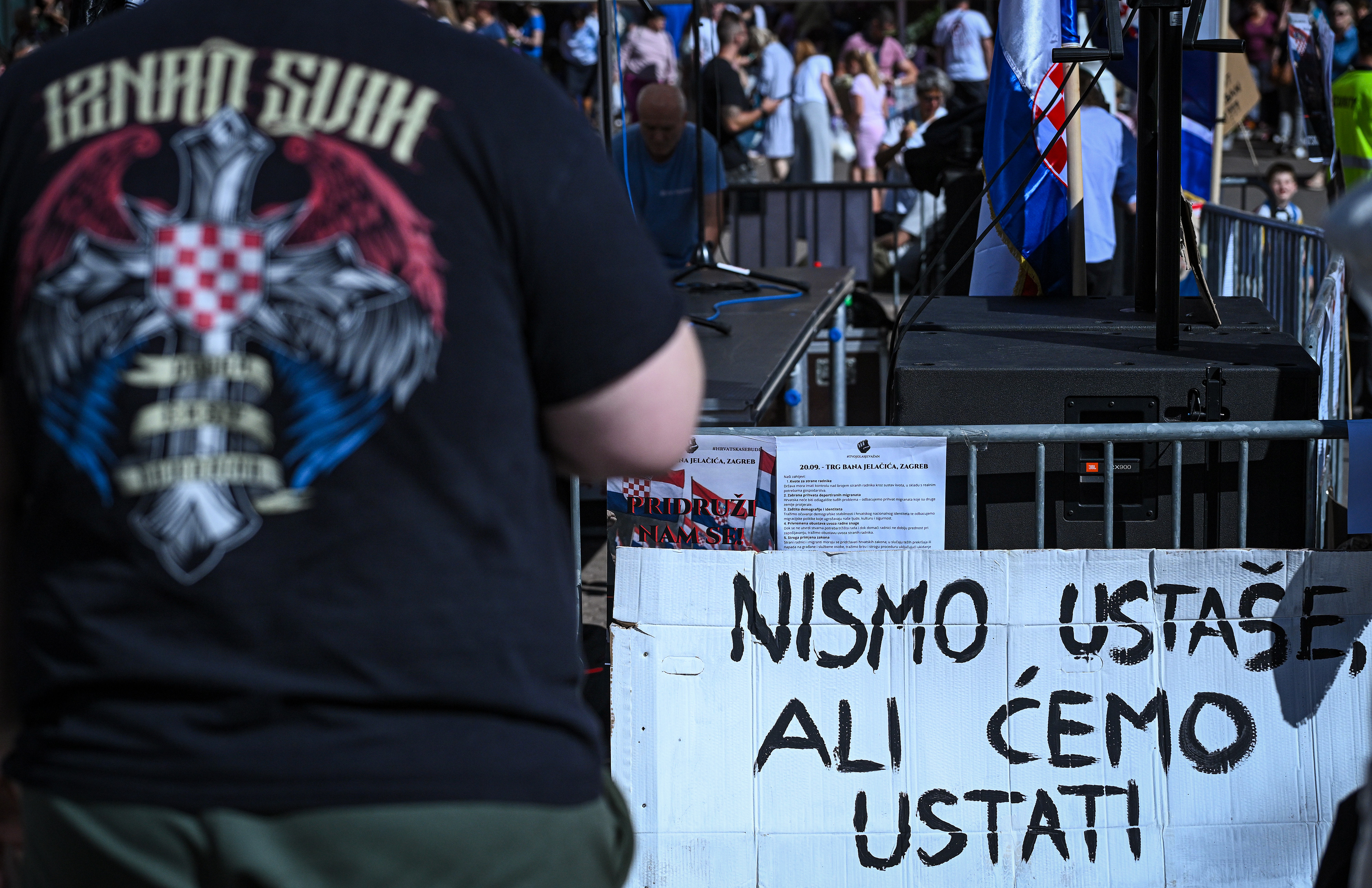 20.09.2025., Zagreb  - Prosvjed na trgu bana Jelacica "Za spas hrvatske kulture i regulaciju uvoza stranih radnika" u organizaciji udruge "Za bolju Hrvatsku" Photo: Josip Regovic/PIXSELL