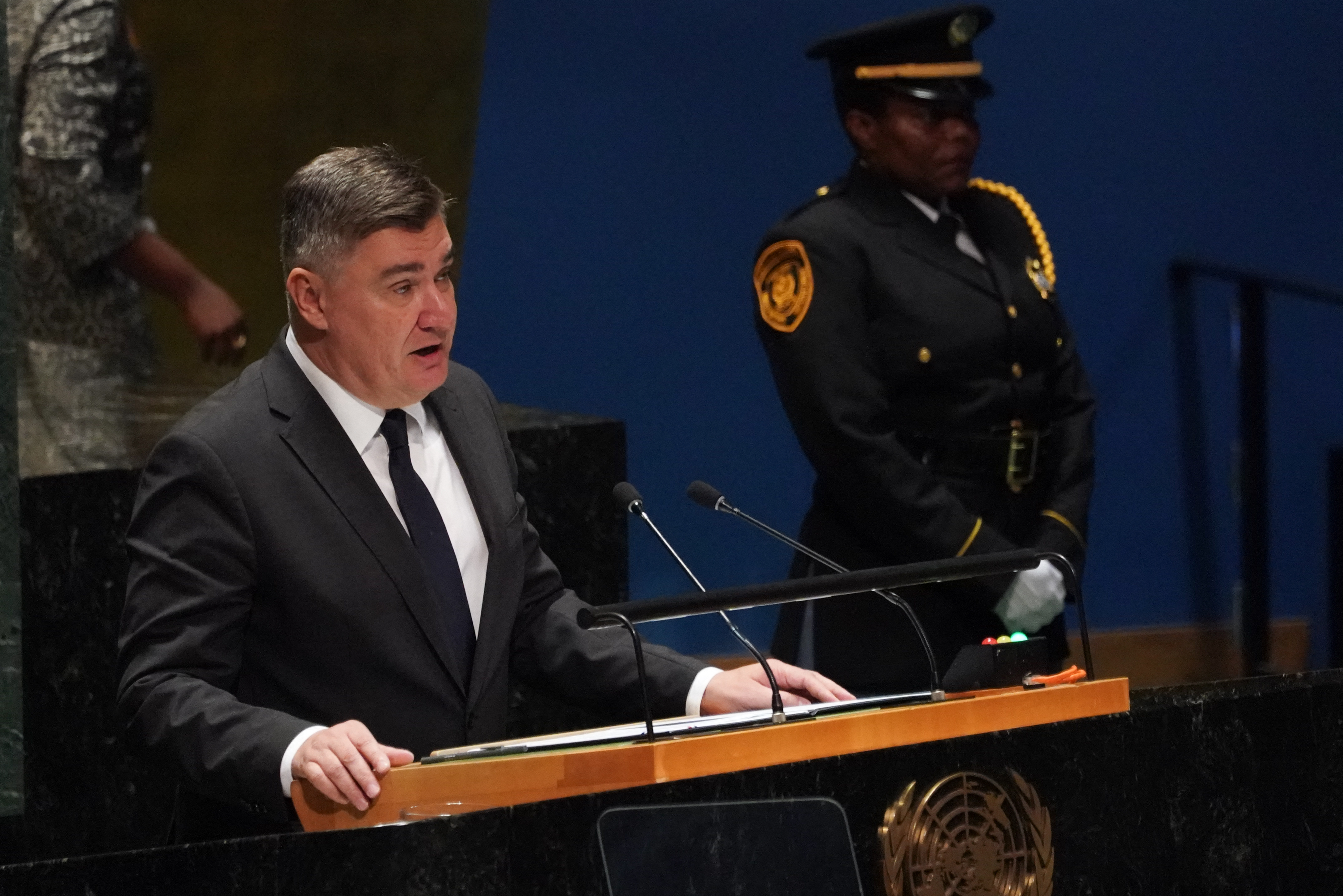 Croatian President Zoran Milanovic addresses the 78th United Nations General Assembly at UN headquarters in New York City on September 20, 2023. (Photo by Bryan R. Smith / AFP)