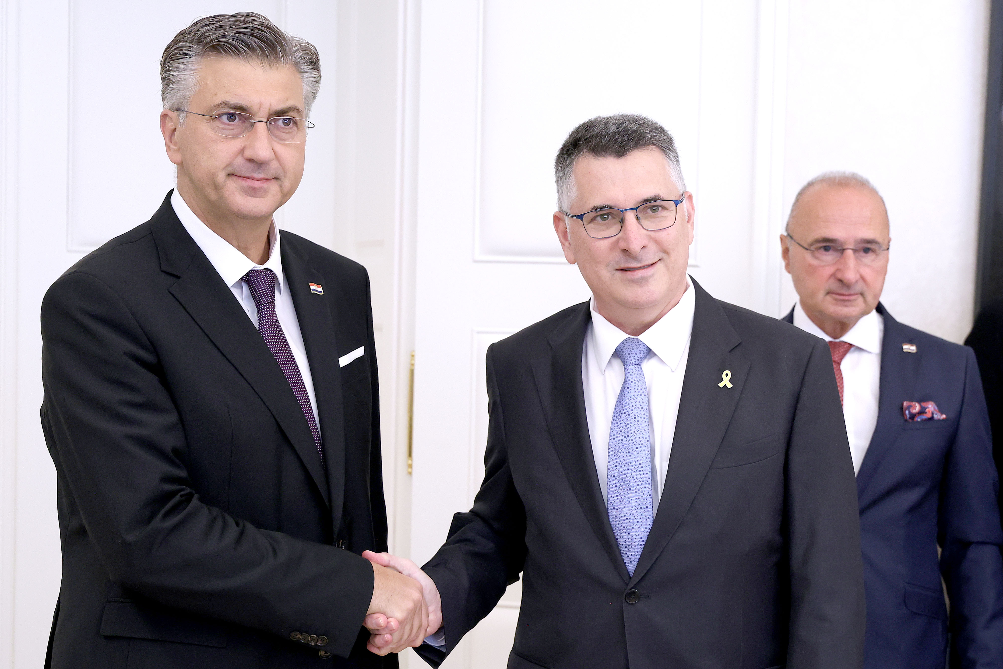 09.09.2025., Zagreb - Predsjednik Vlade Andrej Plenkovic primio je danas u Banskim dvorima ministra vanjskih poslova Drzave Izrael Gideona Moshea Sa'ara. Photo: Patrik Macek/PIXSELL