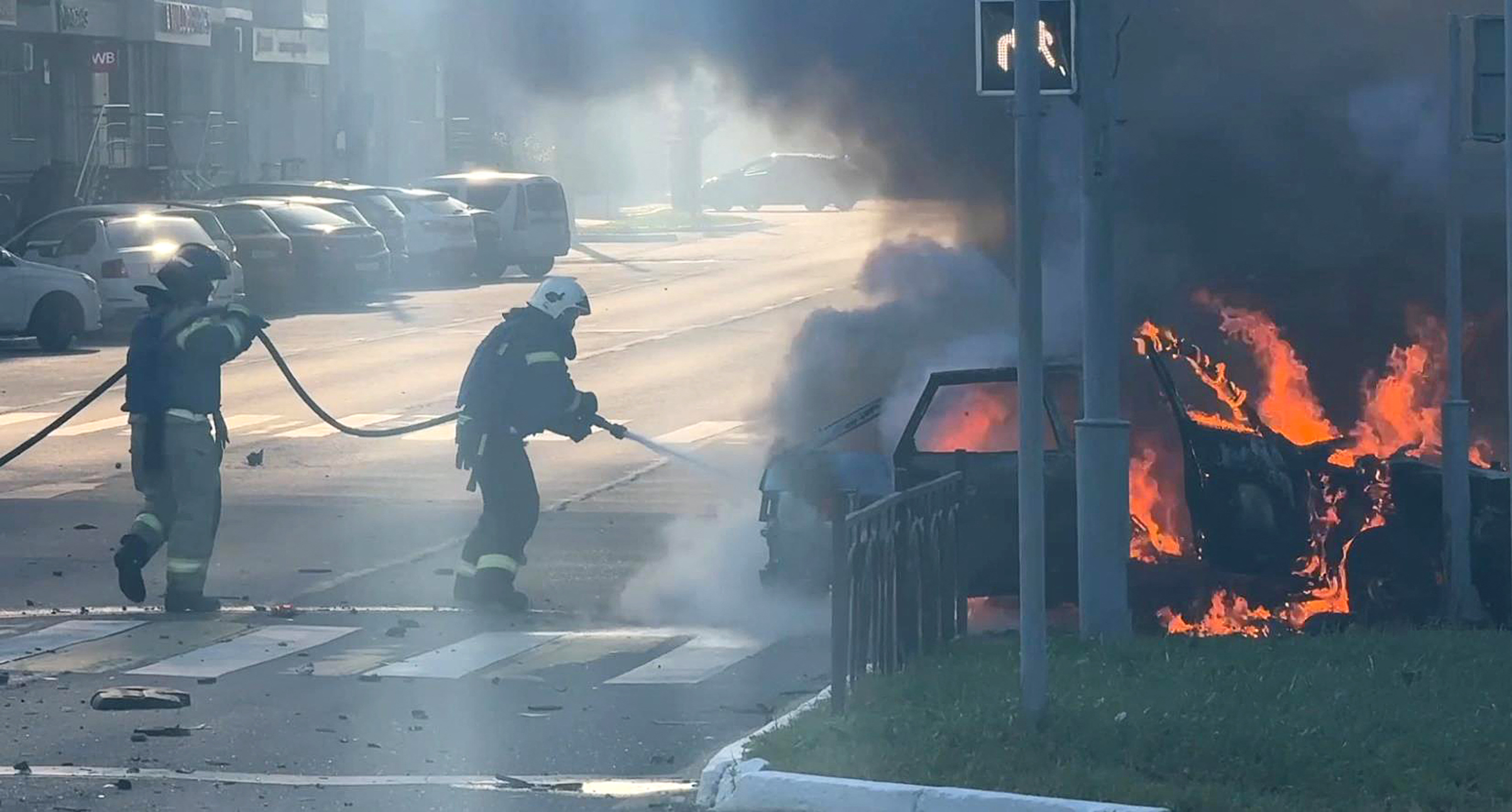 This handout video grab taken from a footage released on August 14, 2025, on the official Telegram account of the Belgorod region governor Vyacheslav Gladkov, shows a scene of a alleged Ukrainian strike in Belgorod.